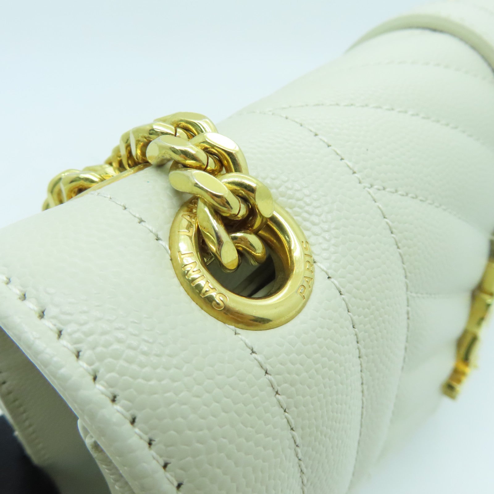 SAINT LAURENT cowhide leather Envelope Chain Bag gold buckle shoulder bag white
