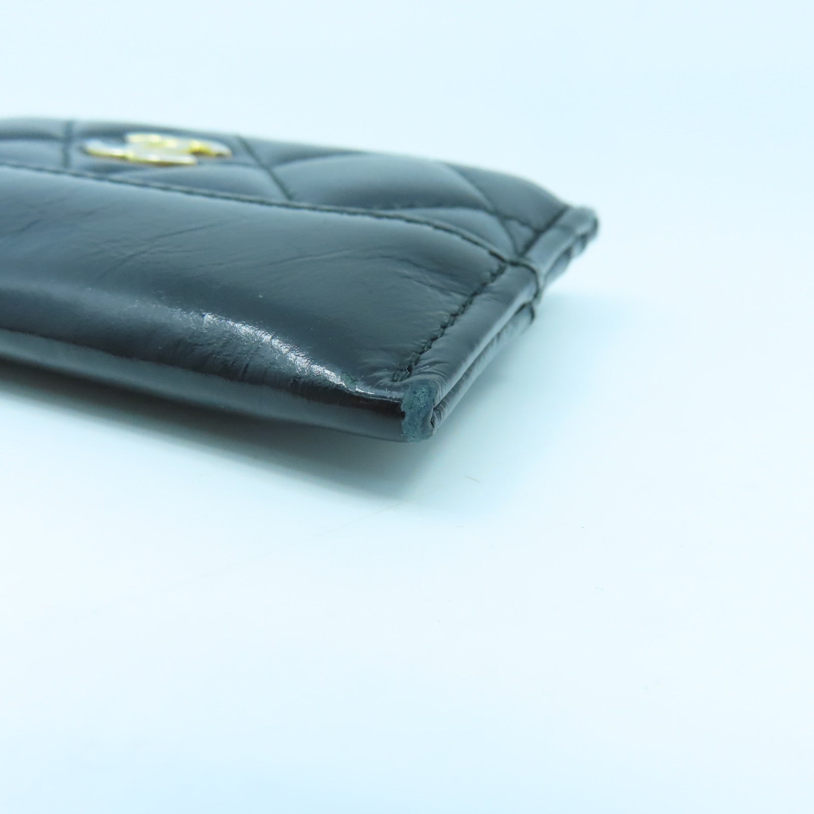 CHANEL 菱格牛皮皮革Card Case金扣卡片套黑色