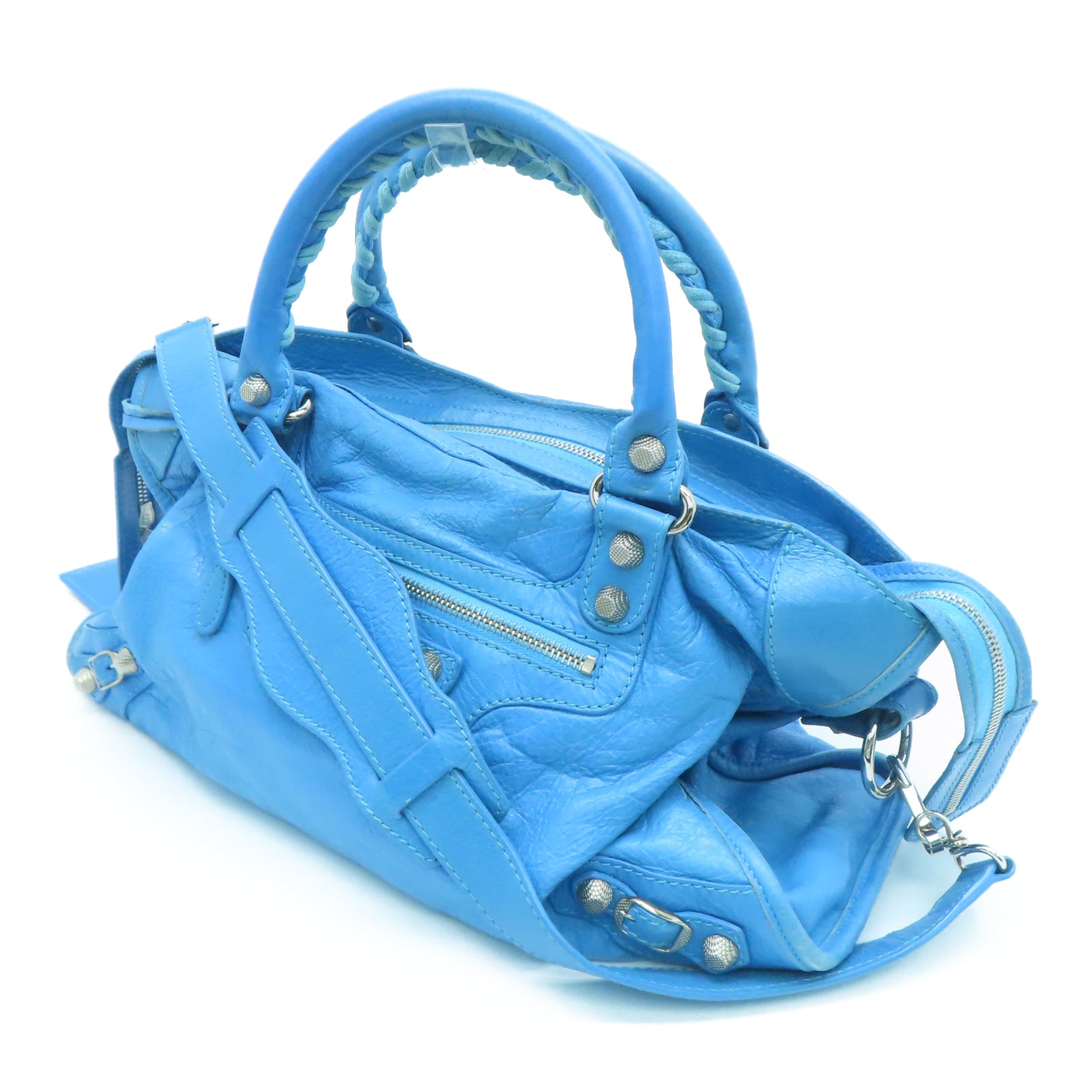BALENCIAGA 牛皮皮革Shoulder Bag银扣手挽肩背两用袋蓝色