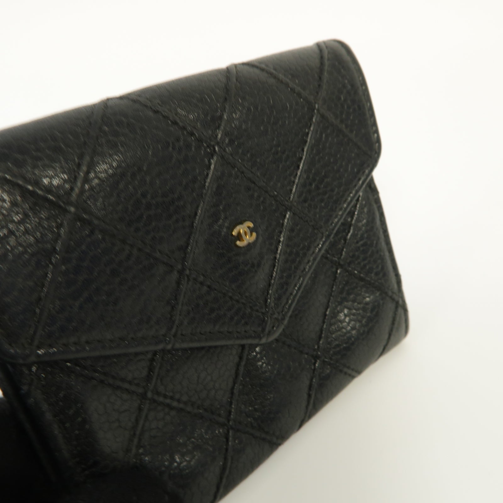 CHANEL 菱格Caviar皮革Coin Purse金扣零錢包黑色