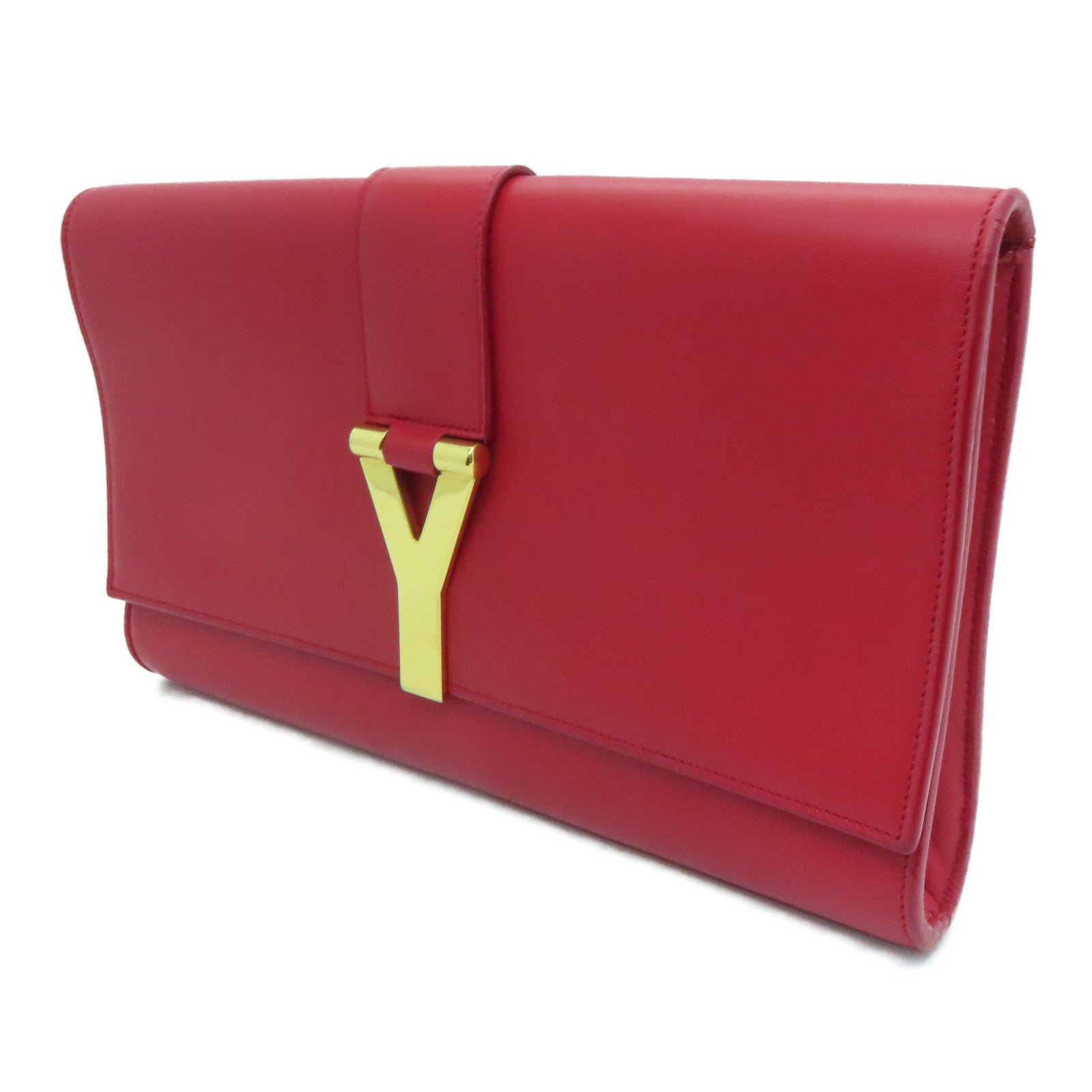 YVES SAINT LAURENT 牛皮皮革Clutch Bag金扣手拿包紅色