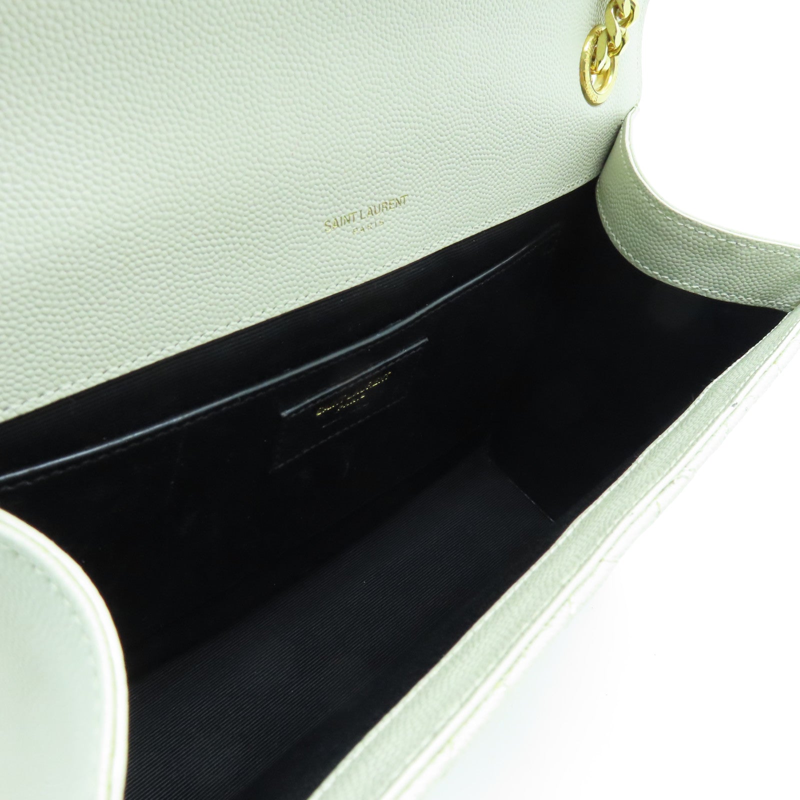 SAINT LAURENT cowhide leather Envelope Chain Bag gold buckle shoulder bag white