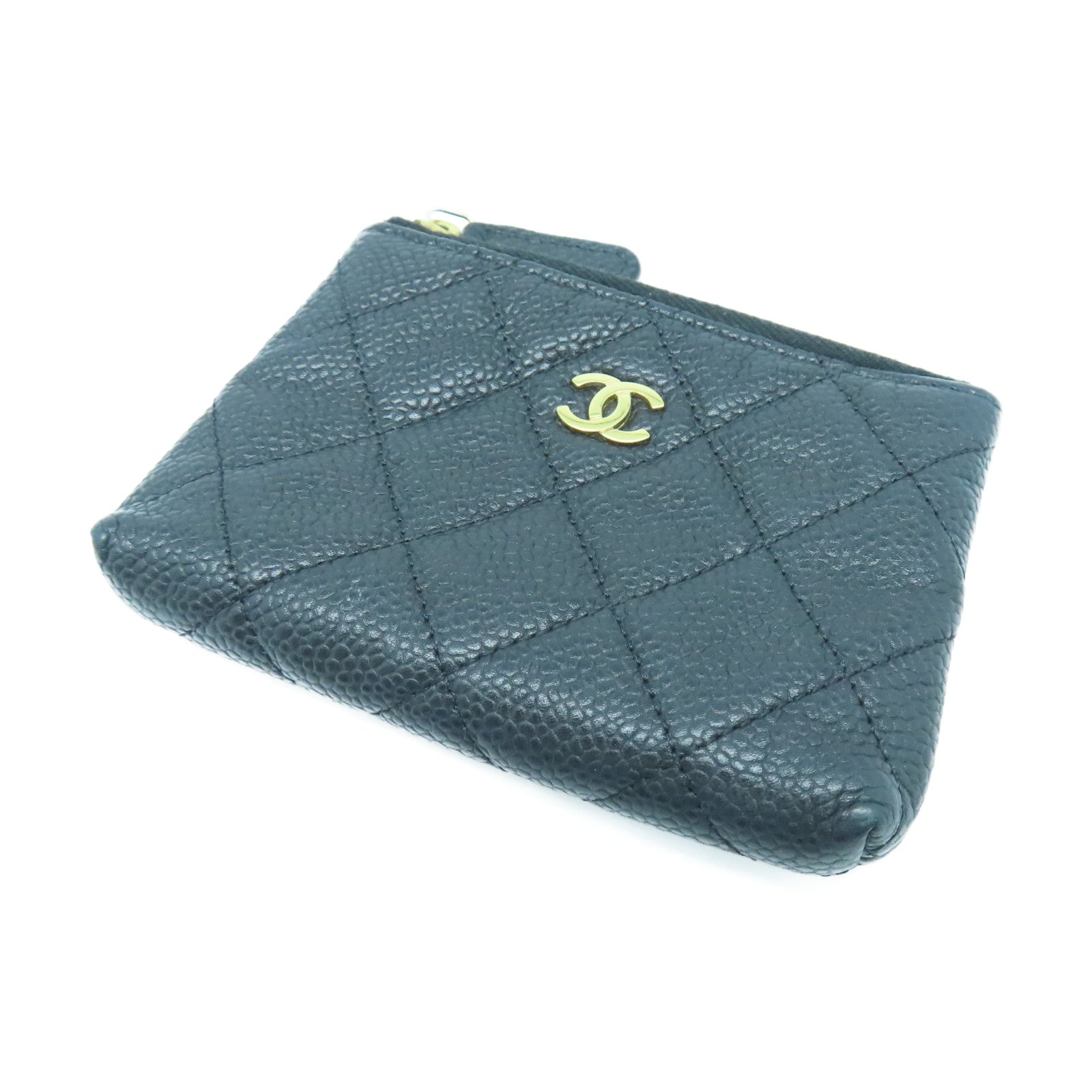 CHANEL Rhombus Caviar Leather Coin Case Gold Buckle Coin Purse Black