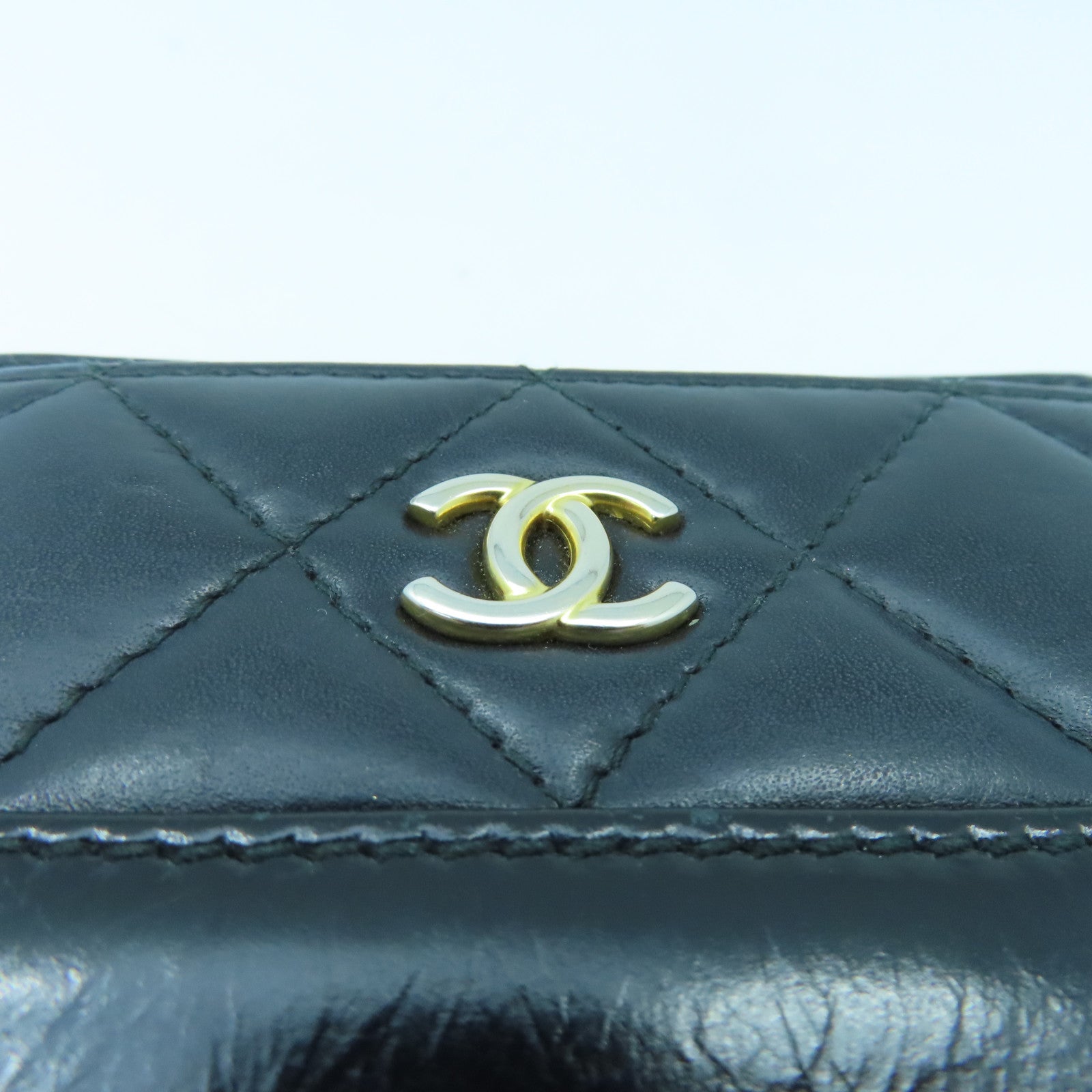 CHANEL 菱格牛皮皮革Card Case金扣卡片套黑色