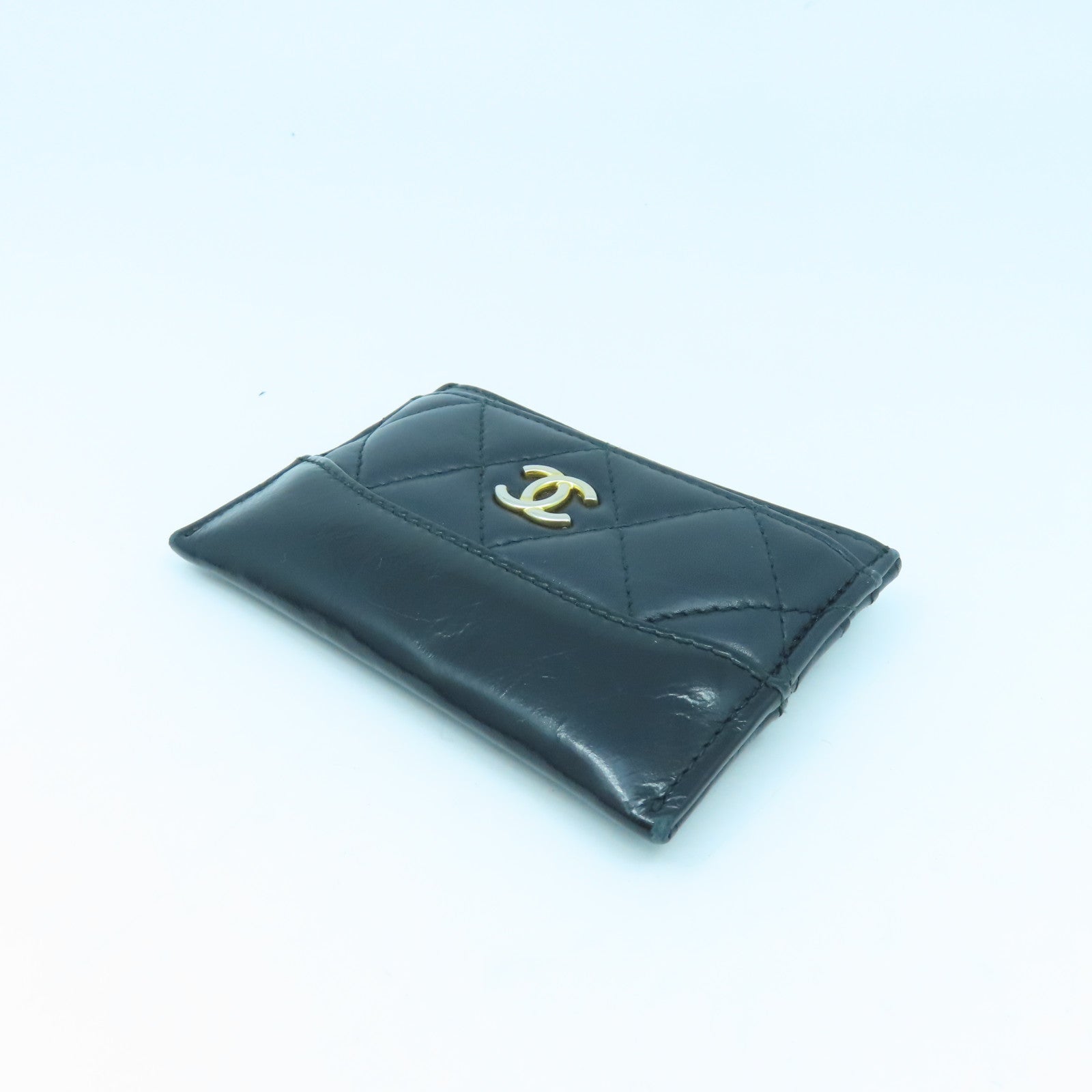 CHANEL 菱格牛皮皮革Card Case金扣卡片套黑色