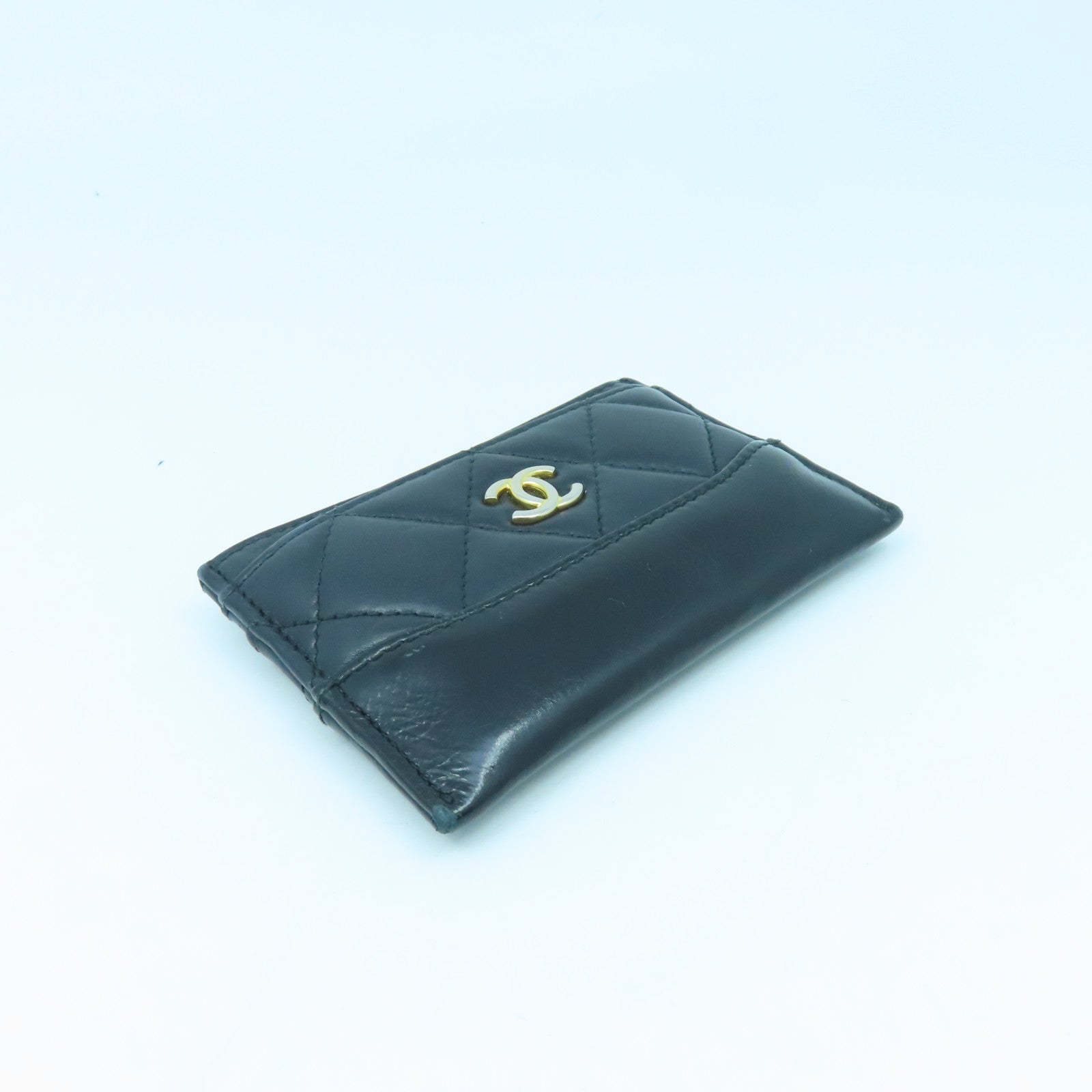 CHANEL 菱格牛皮皮革Card Case金扣卡片套黑色