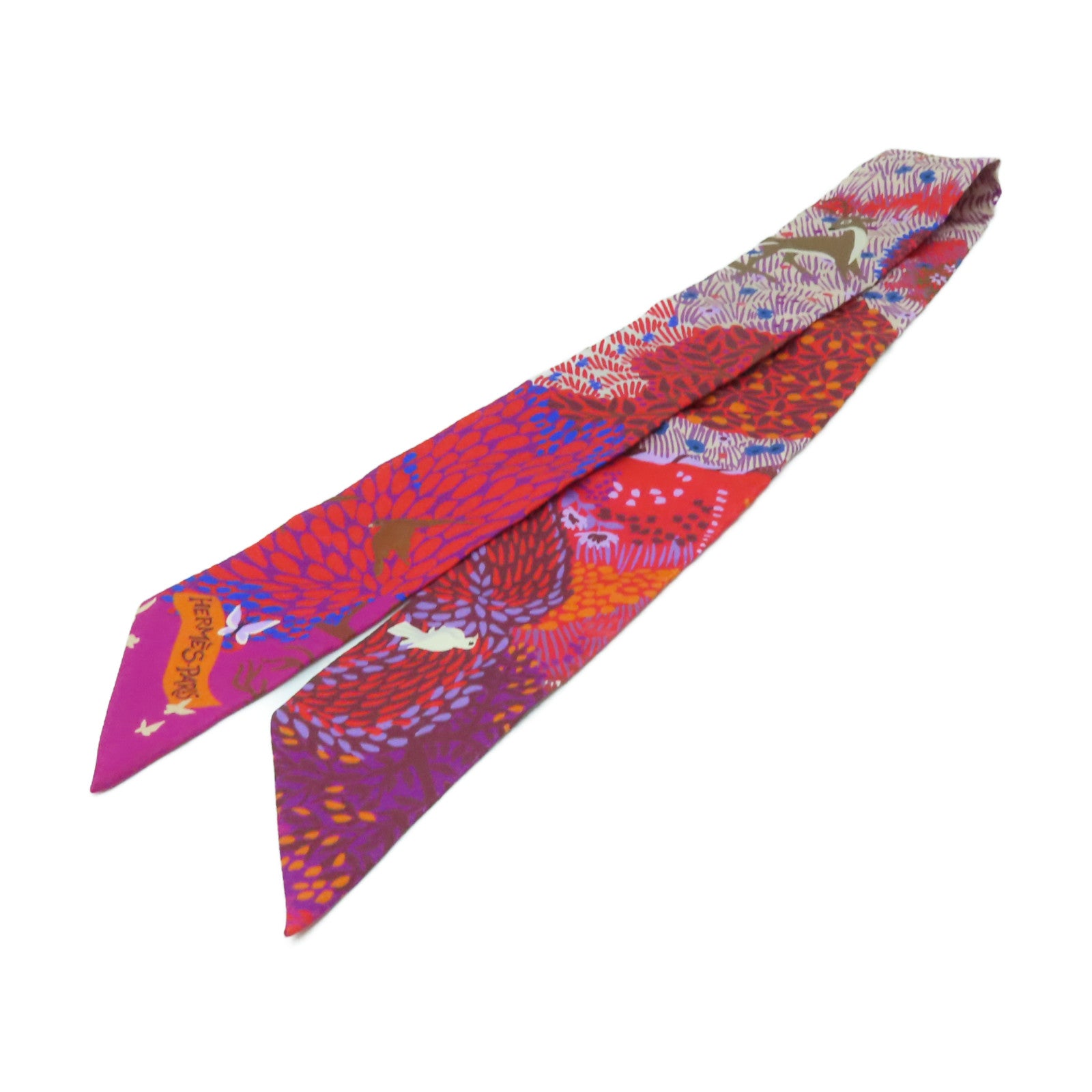 HERMES 絲質Twilly絲巾紅色