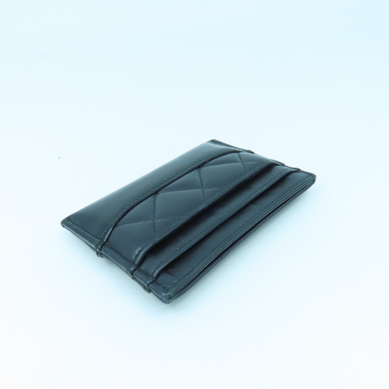 CHANEL 菱格牛皮皮革Card Case金扣卡片套黑色
