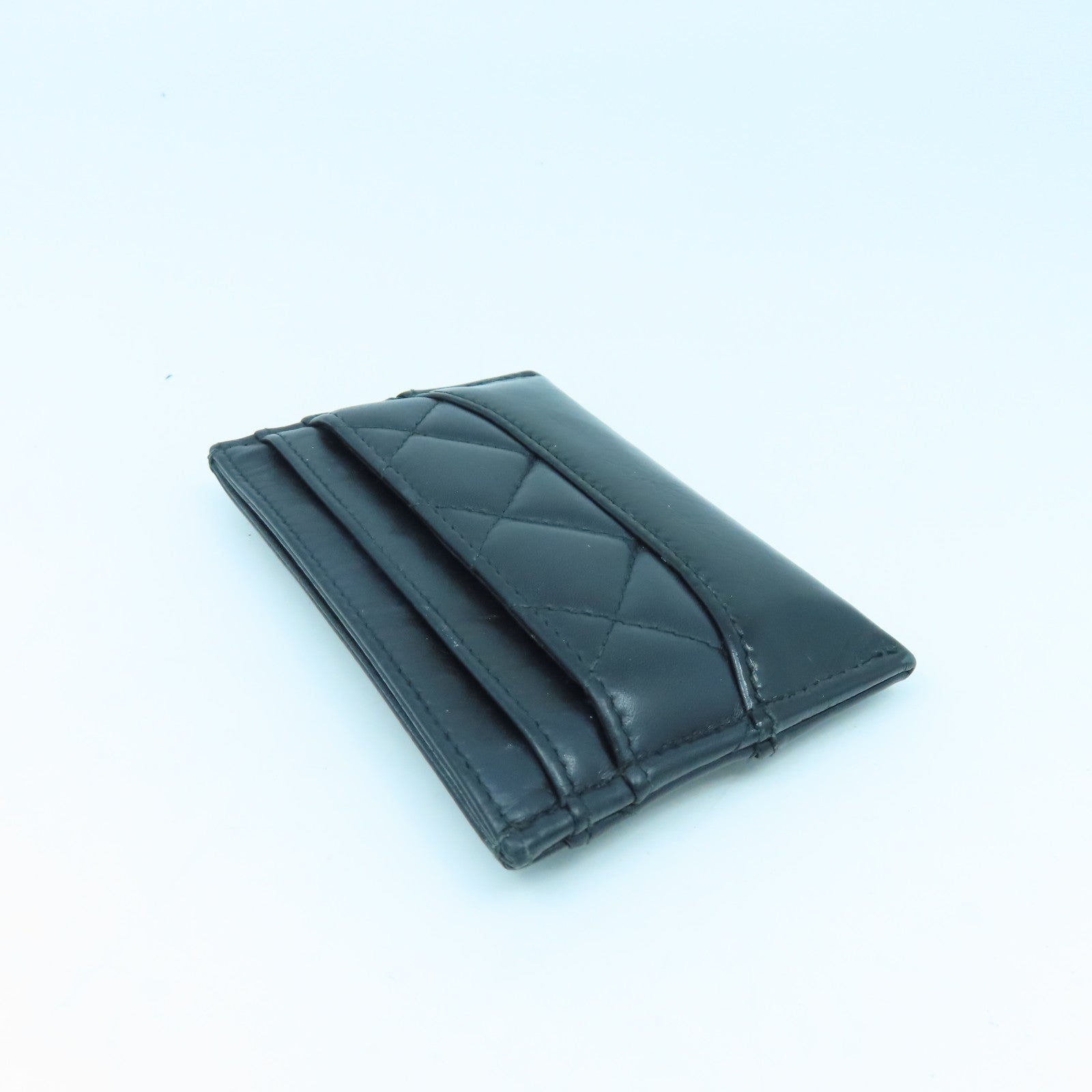 CHANEL 菱格牛皮皮革Card Case金扣卡片套黑色