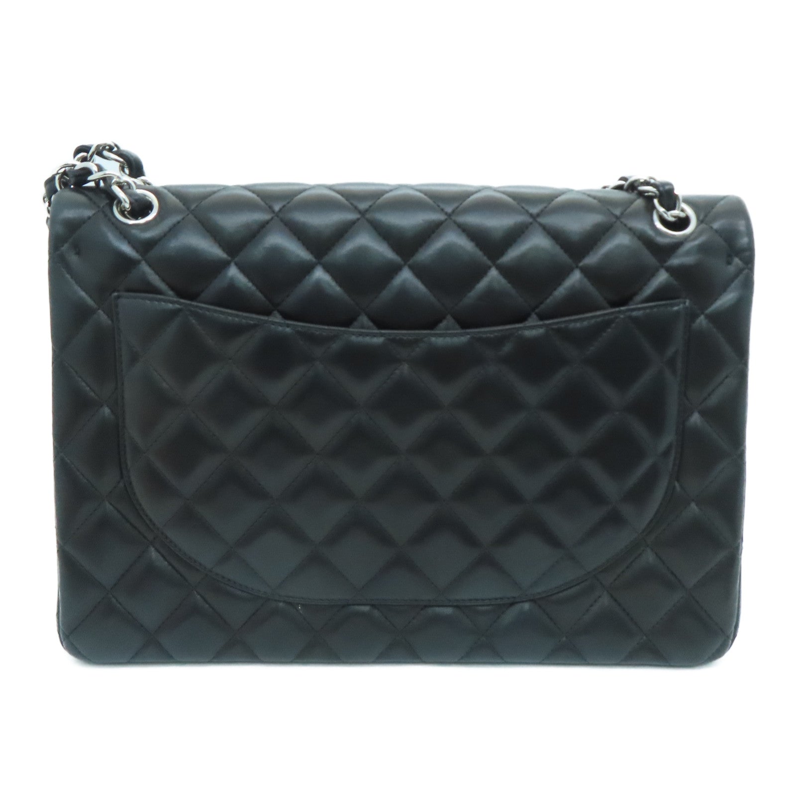 CHANEL 菱格羊皮皮革Classic Maxi Jumbo銀扣肩背袋黑色