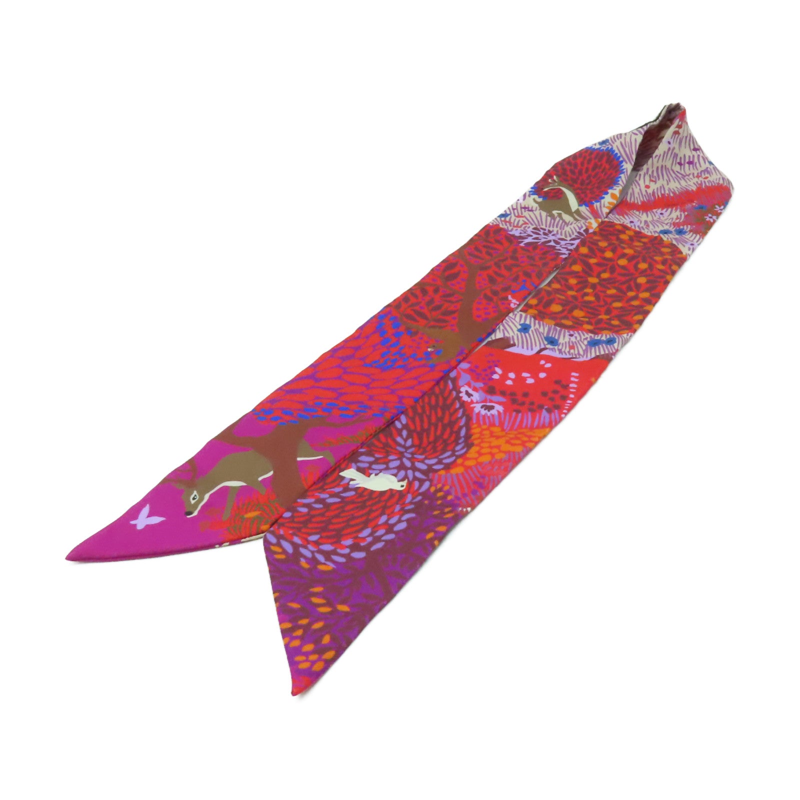 HERMES 絲質Twilly絲巾紅色
