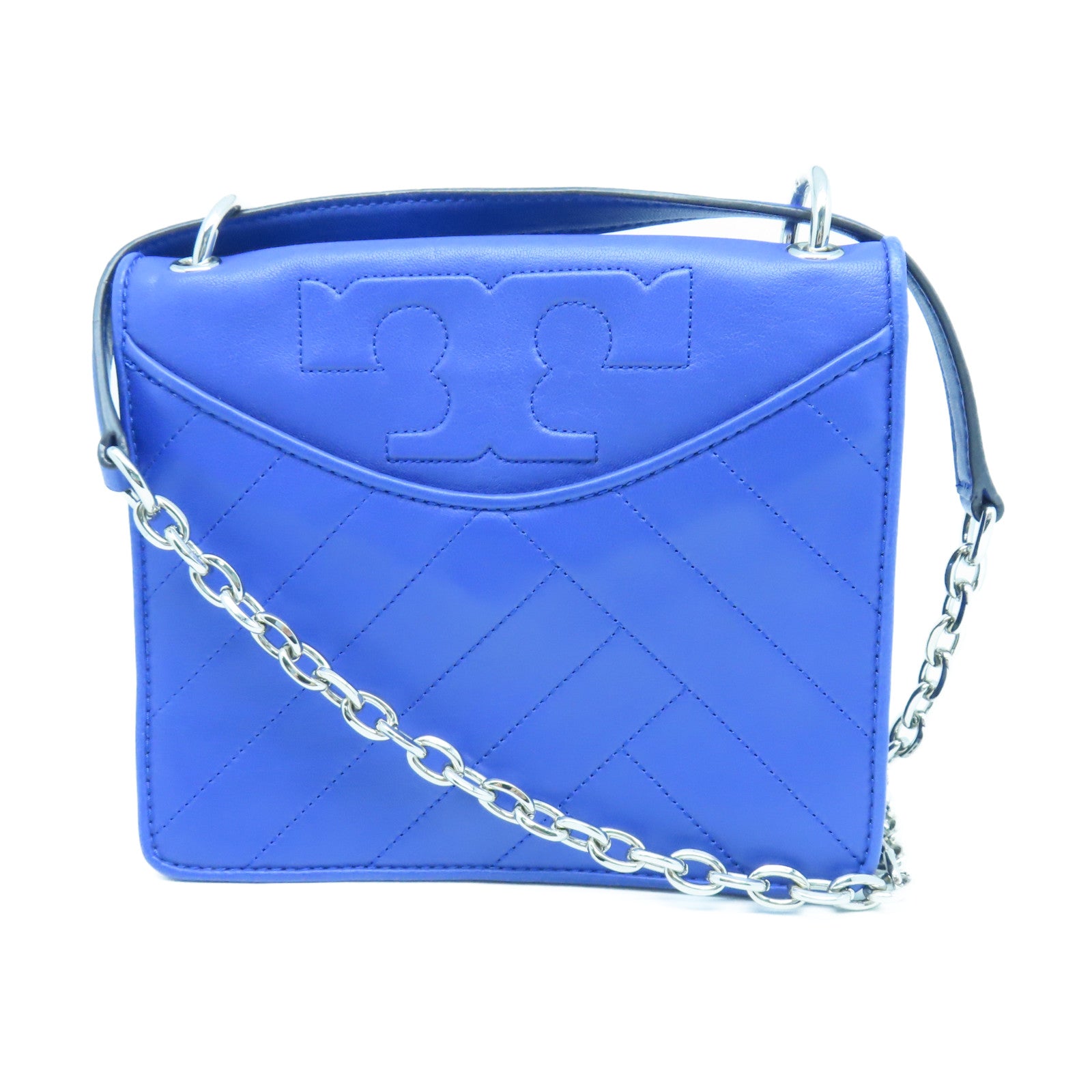 Tory Burch 牛皮皮革Shoulder Bag银扣手挽肩背两用袋蓝色