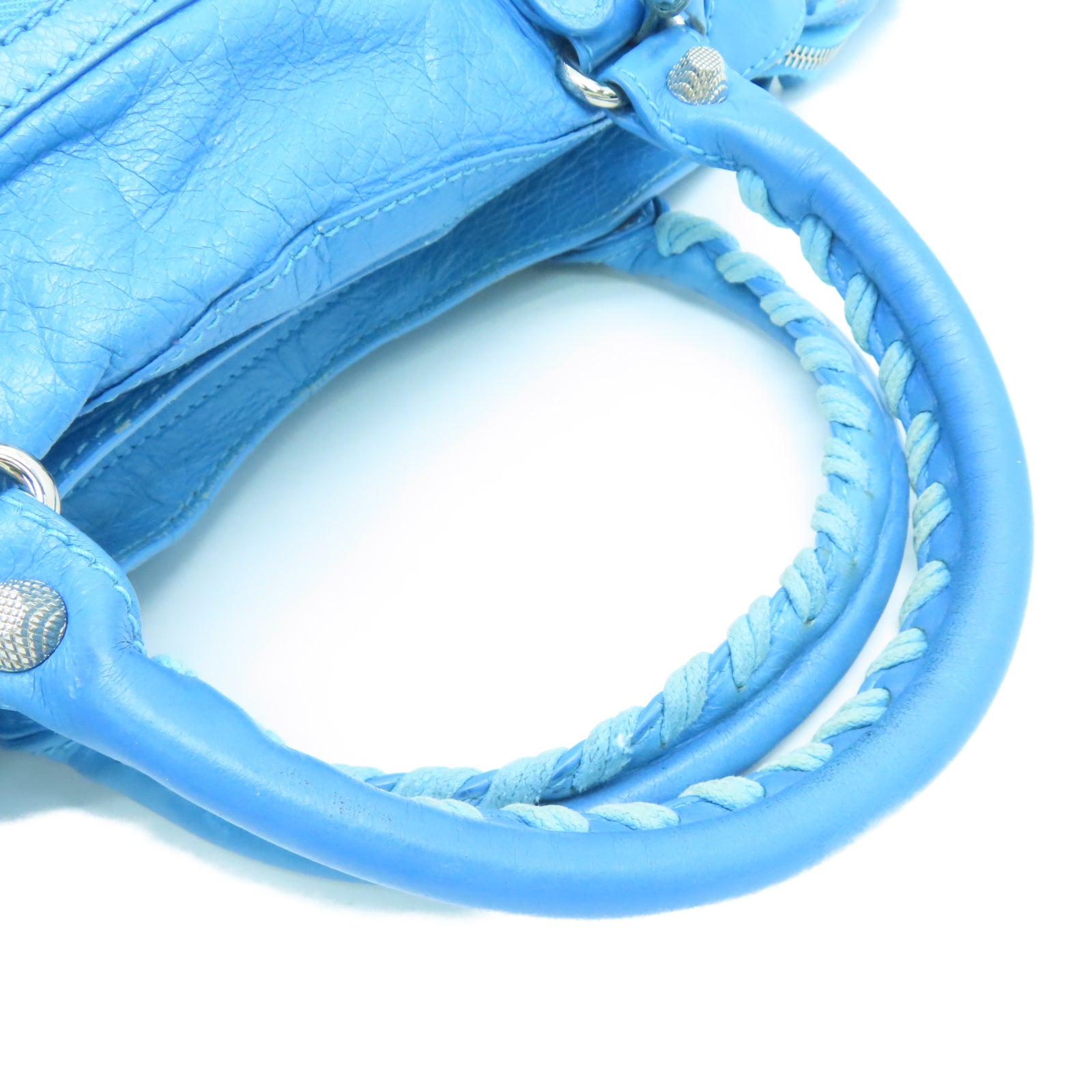 BALENCIAGA 牛皮皮革Shoulder Bag银扣手挽肩背两用袋蓝色
