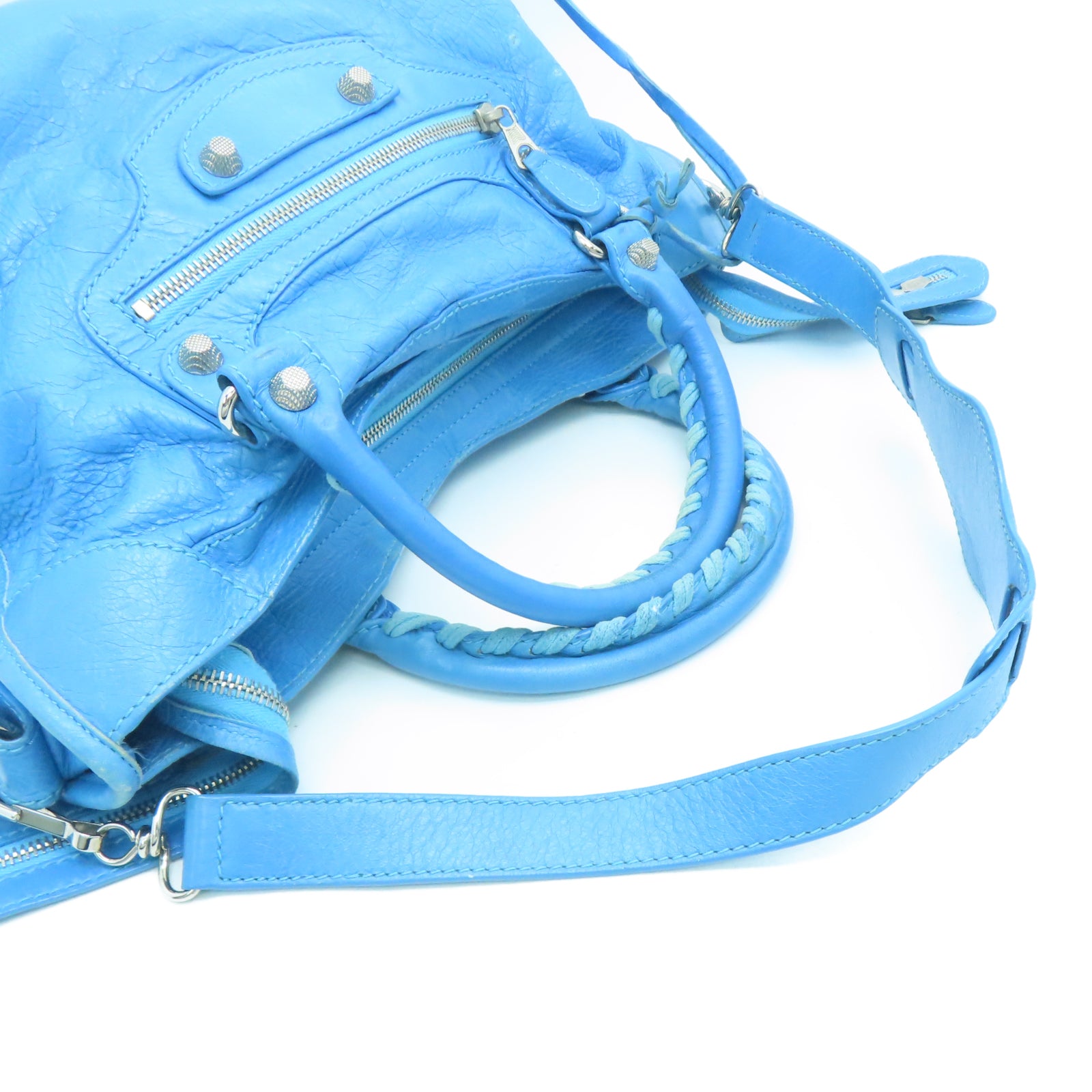 BALENCIAGA 牛皮皮革Shoulder Bag银扣手挽肩背两用袋蓝色