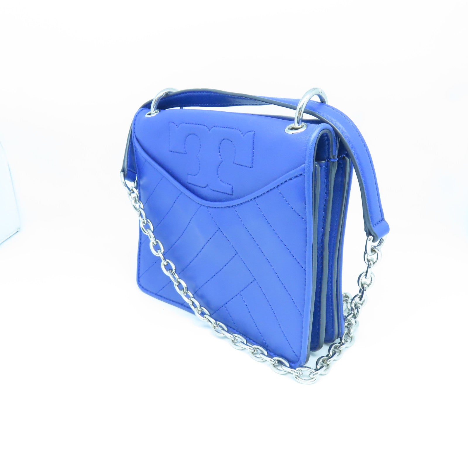 Tory Burch 牛皮皮革Shoulder Bag银扣手挽肩背两用袋蓝色