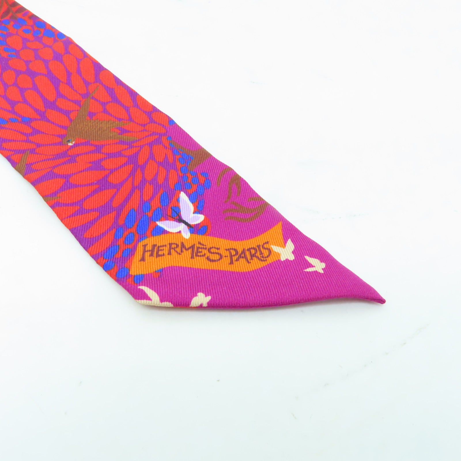 HERMES 絲質Twilly絲巾紅色