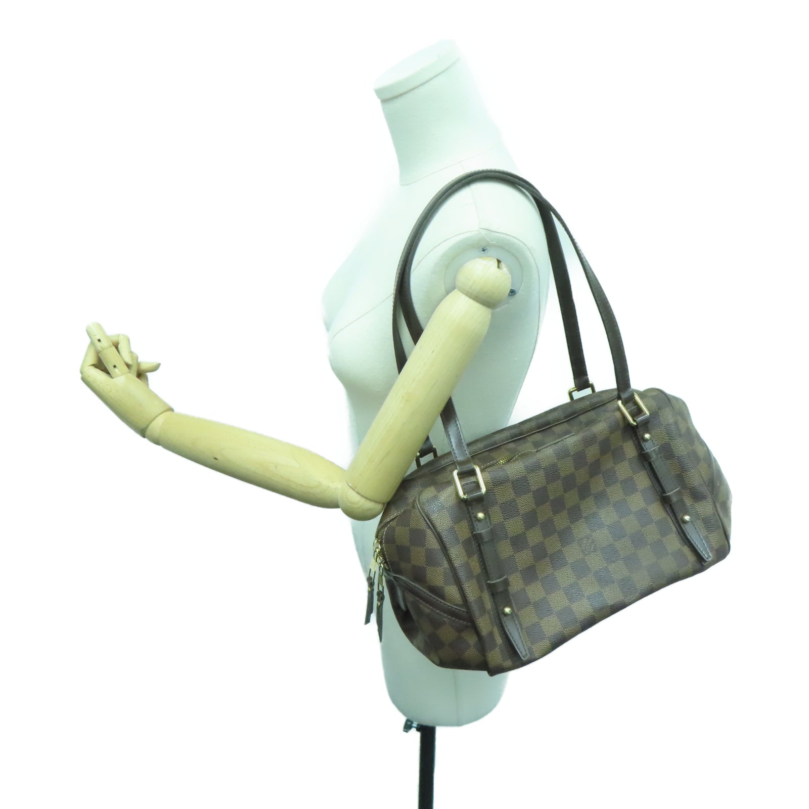 LOUIS VUITTON 【激减优惠】Damier Ebene Rivington GM金扣肩背袋棕色