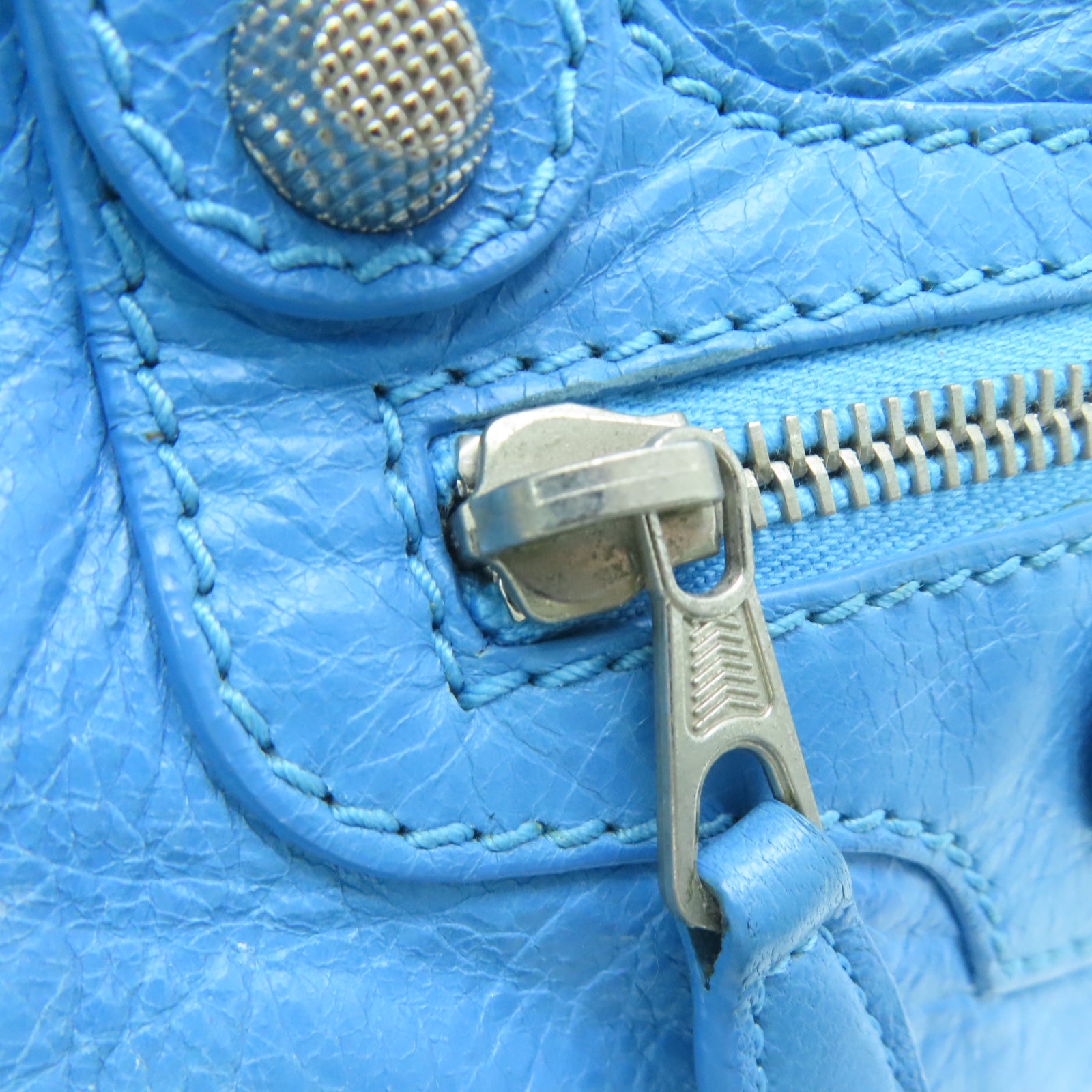 BALENCIAGA 牛皮皮革Shoulder Bag银扣手挽肩背两用袋蓝色