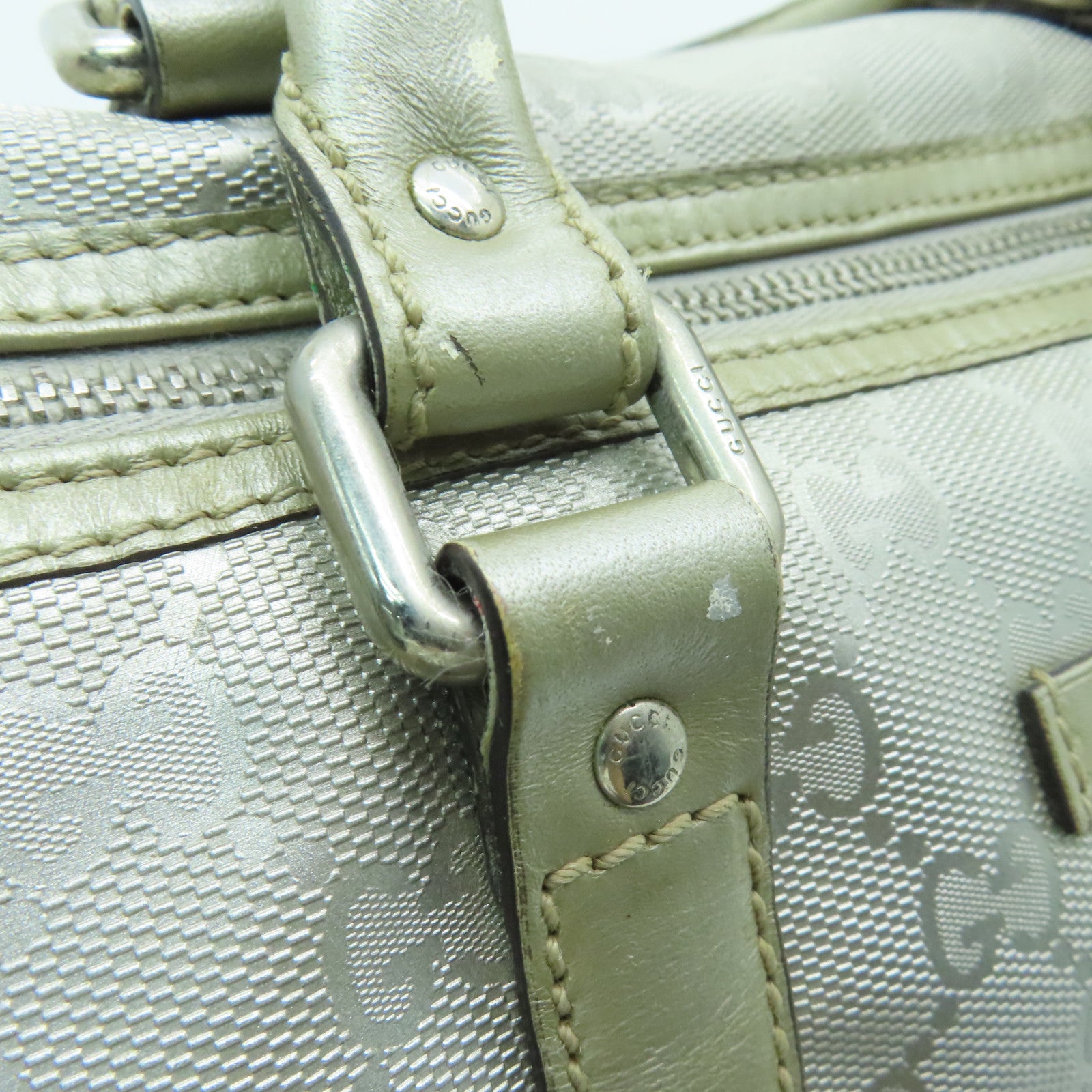 GUCCI 【激減優惠】塗層帆布Boston Bag銀扣波士頓包銀色