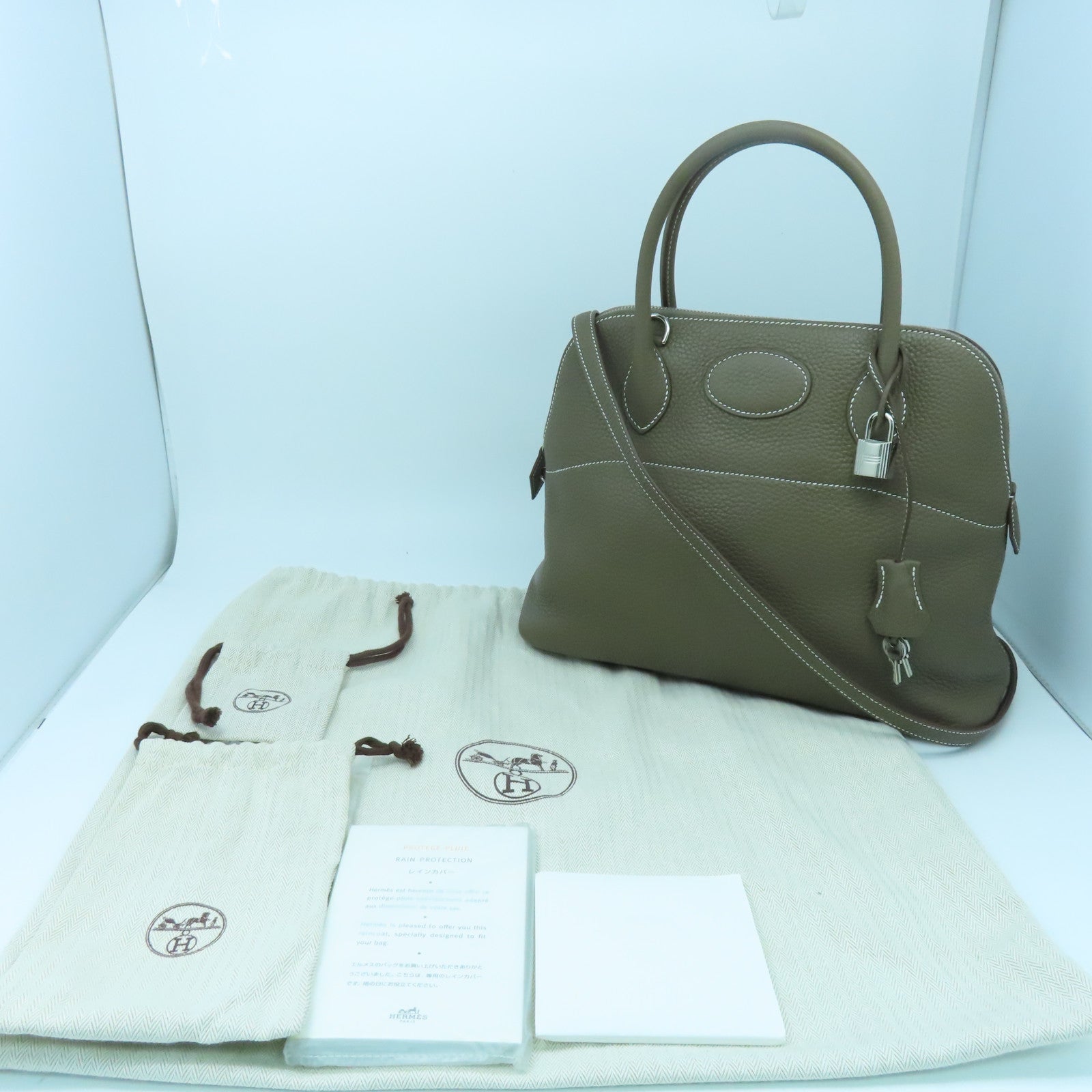 HERMES Clemence皮革Bolide 31銀扣手挽肩背兩用袋大象灰