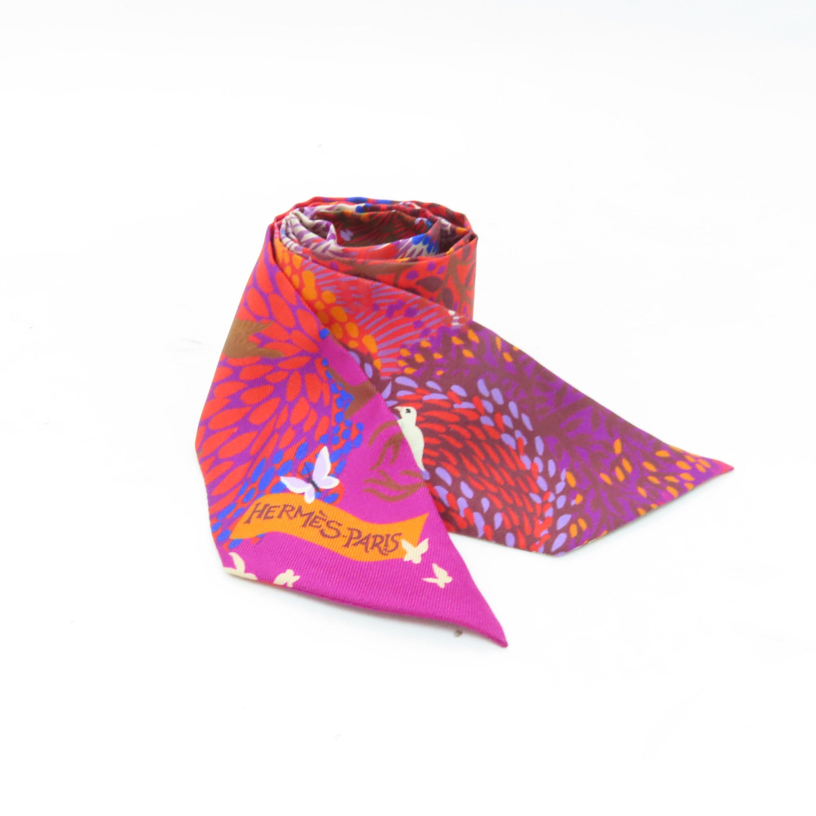 HERMES 絲質Twilly絲巾紅色