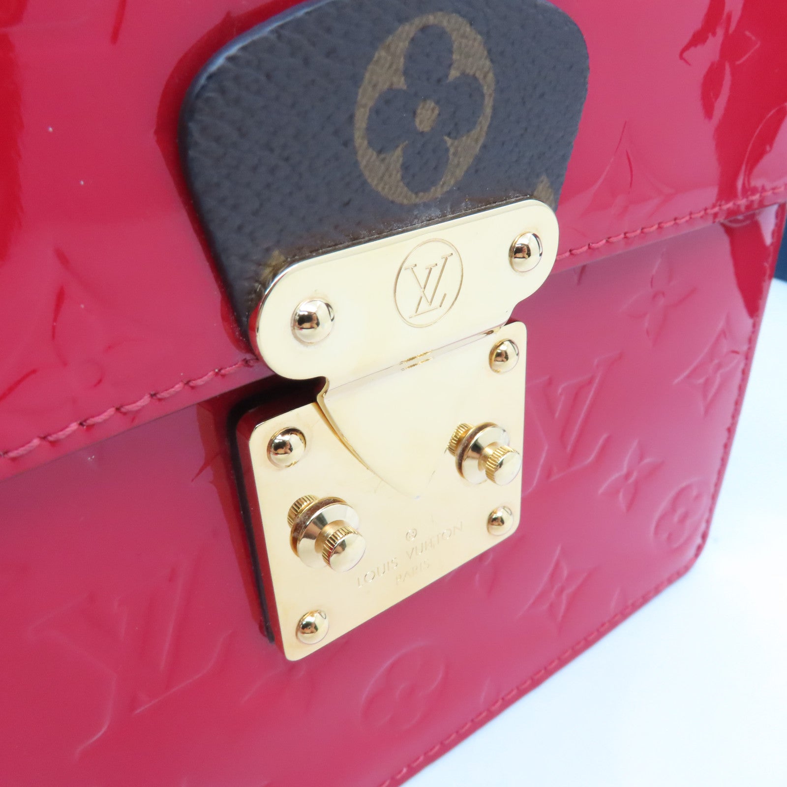 LOUIS VUITTON Monogram Vernis Spring Street金扣手挽肩背两用袋红色