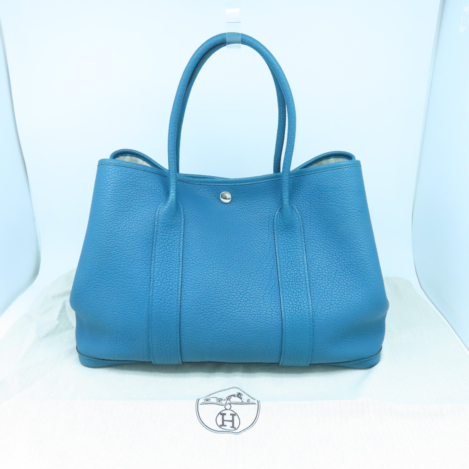 HERMES Negonda皮革Garden Party GM銀扣手挽袋Cobalt藍色