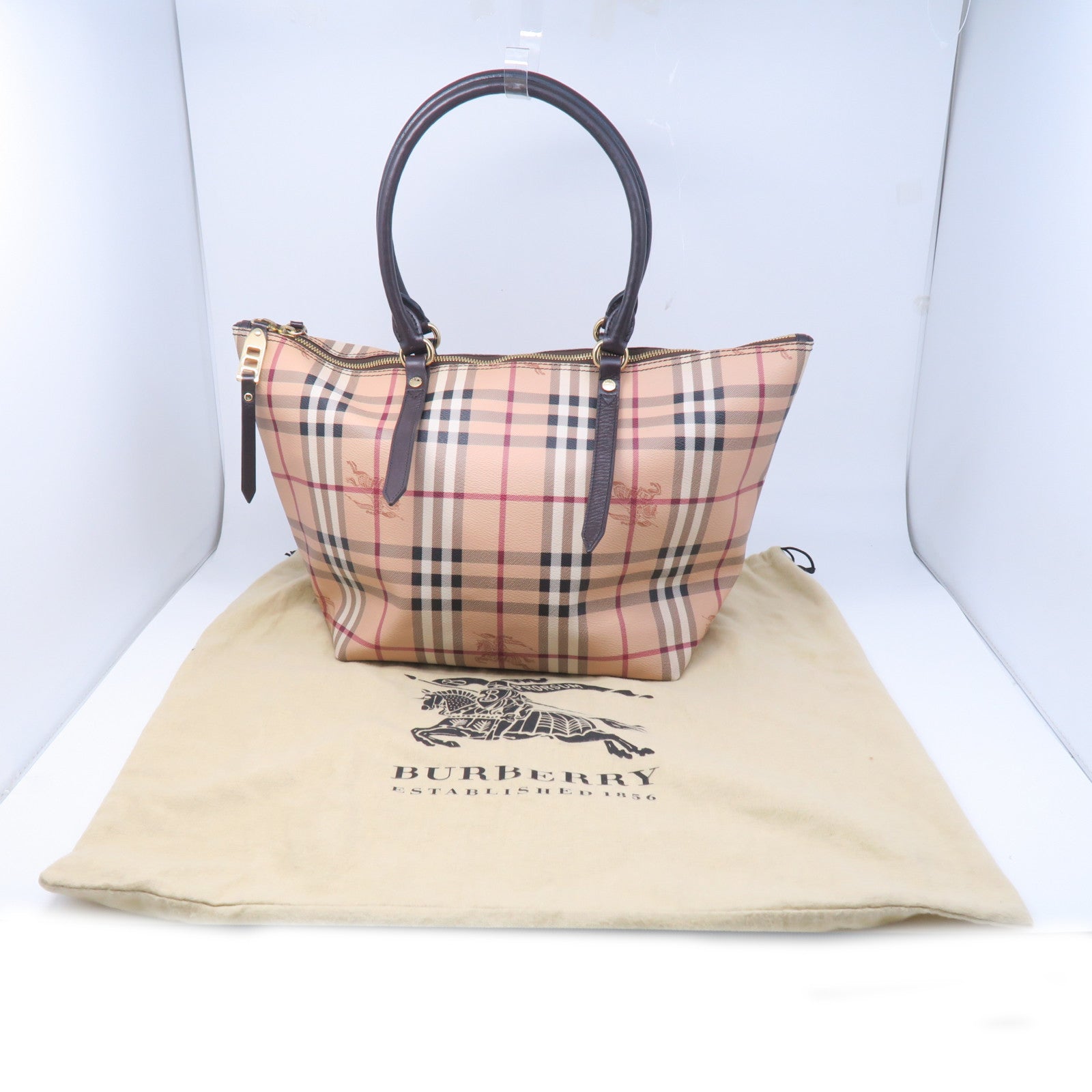 BURBERRY 塗層帆布Salisbury Tote Haymarket金扣手挽袋棕色