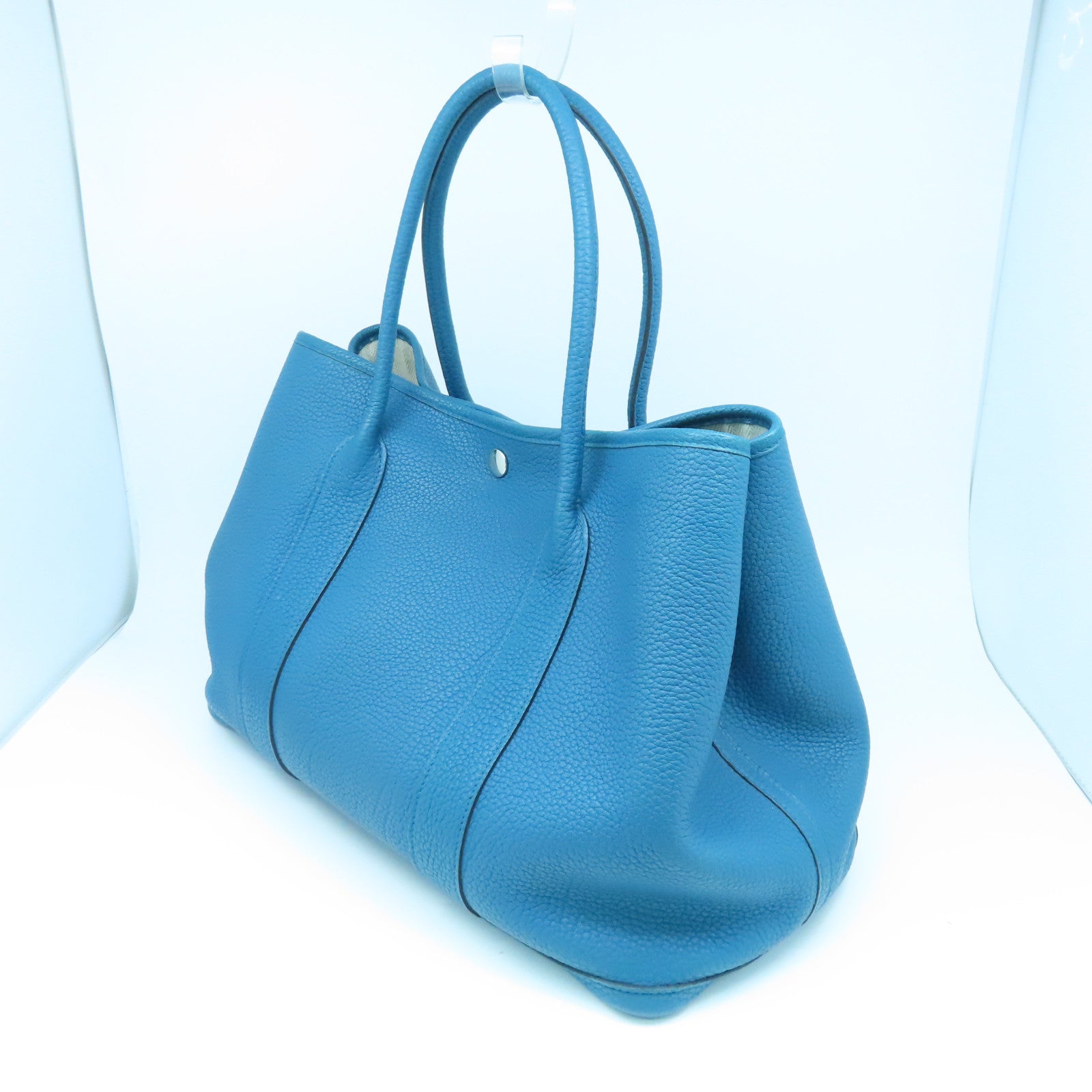 HERMES Negonda皮革Garden Party GM銀扣手挽袋Cobalt藍色