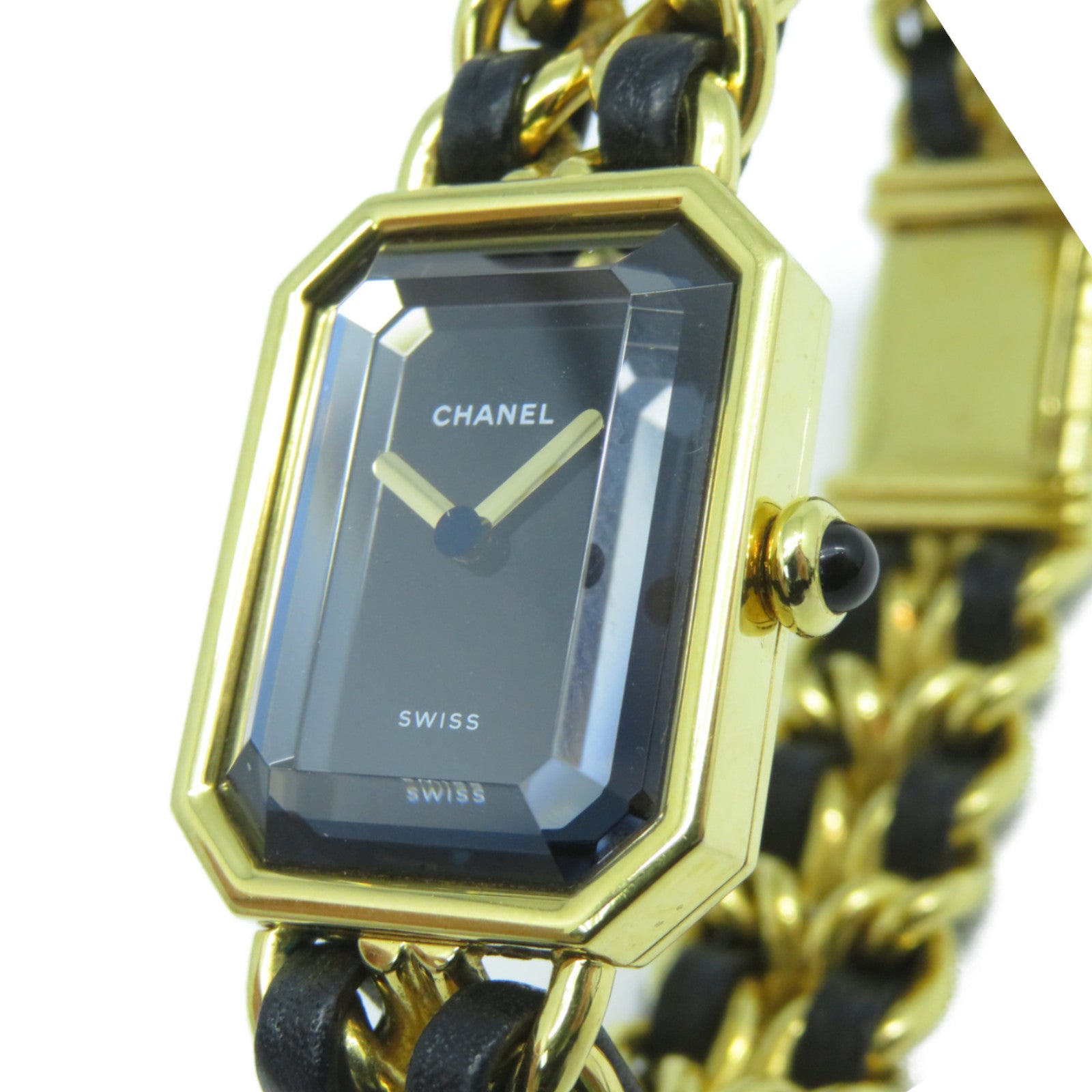 CHANEL Premiere M鍍金石英機芯手錶黑色/金色