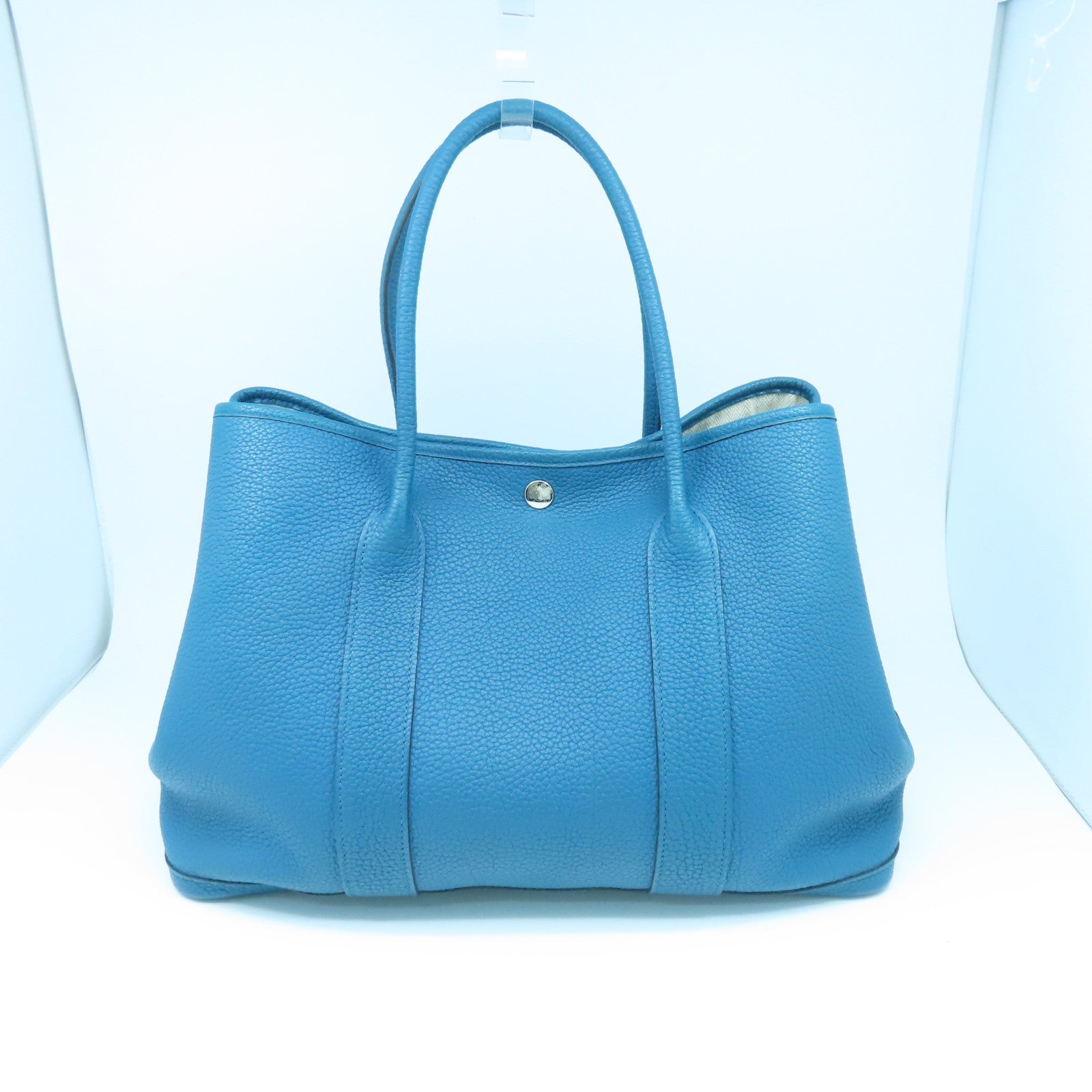 HERMES Negonda皮革Garden Party GM銀扣手挽袋Cobalt藍色