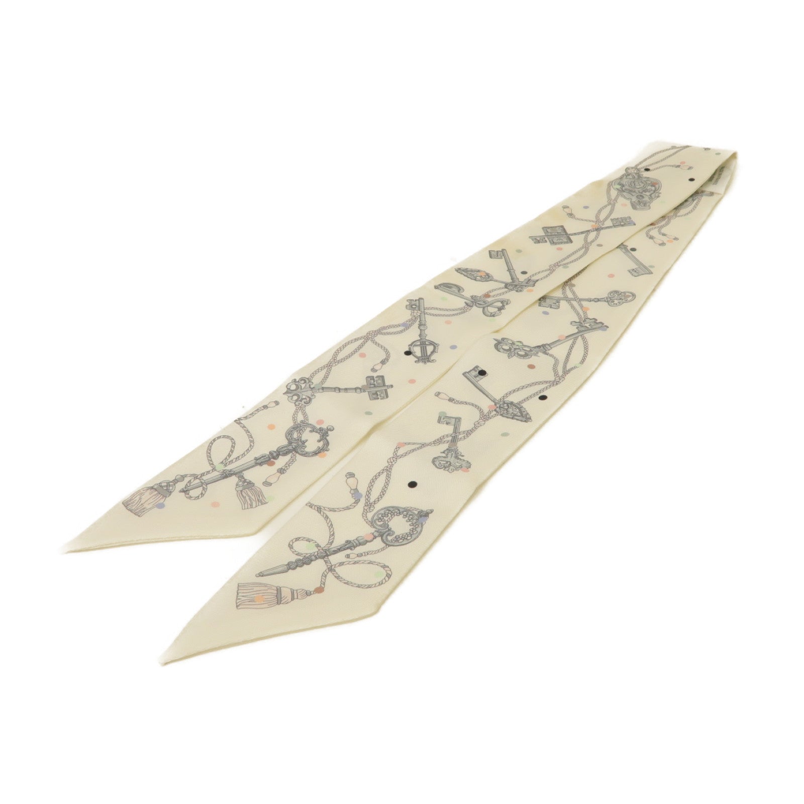 HERMES 絲質Twilly絲巾白色