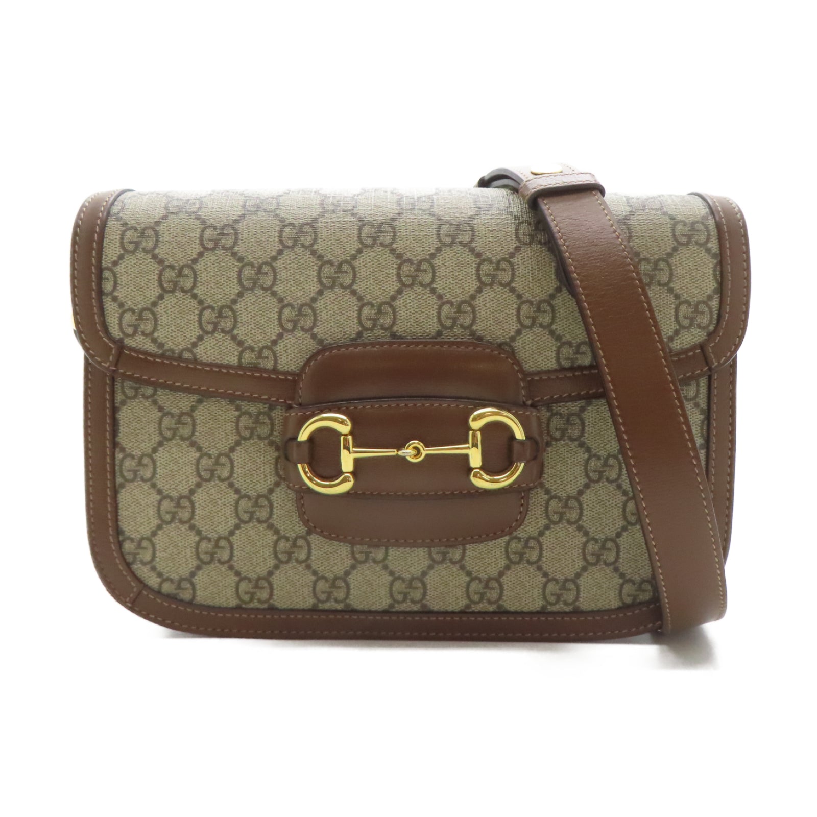 GUCCI 塗層帆布Horsebit 1955金扣肩背袋啡色