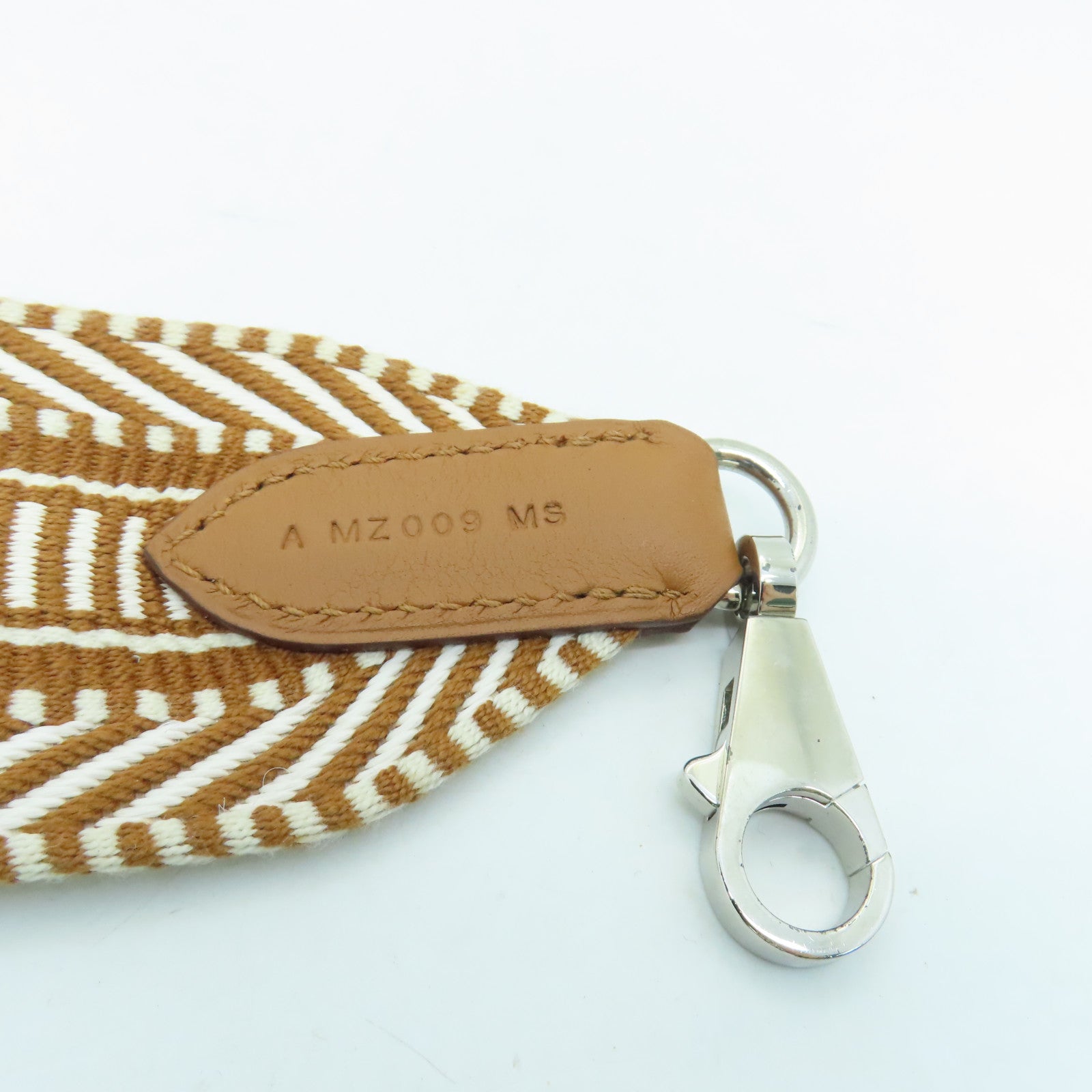 HERMES Canvas Strap Silver Buckle Charm Gold Brown