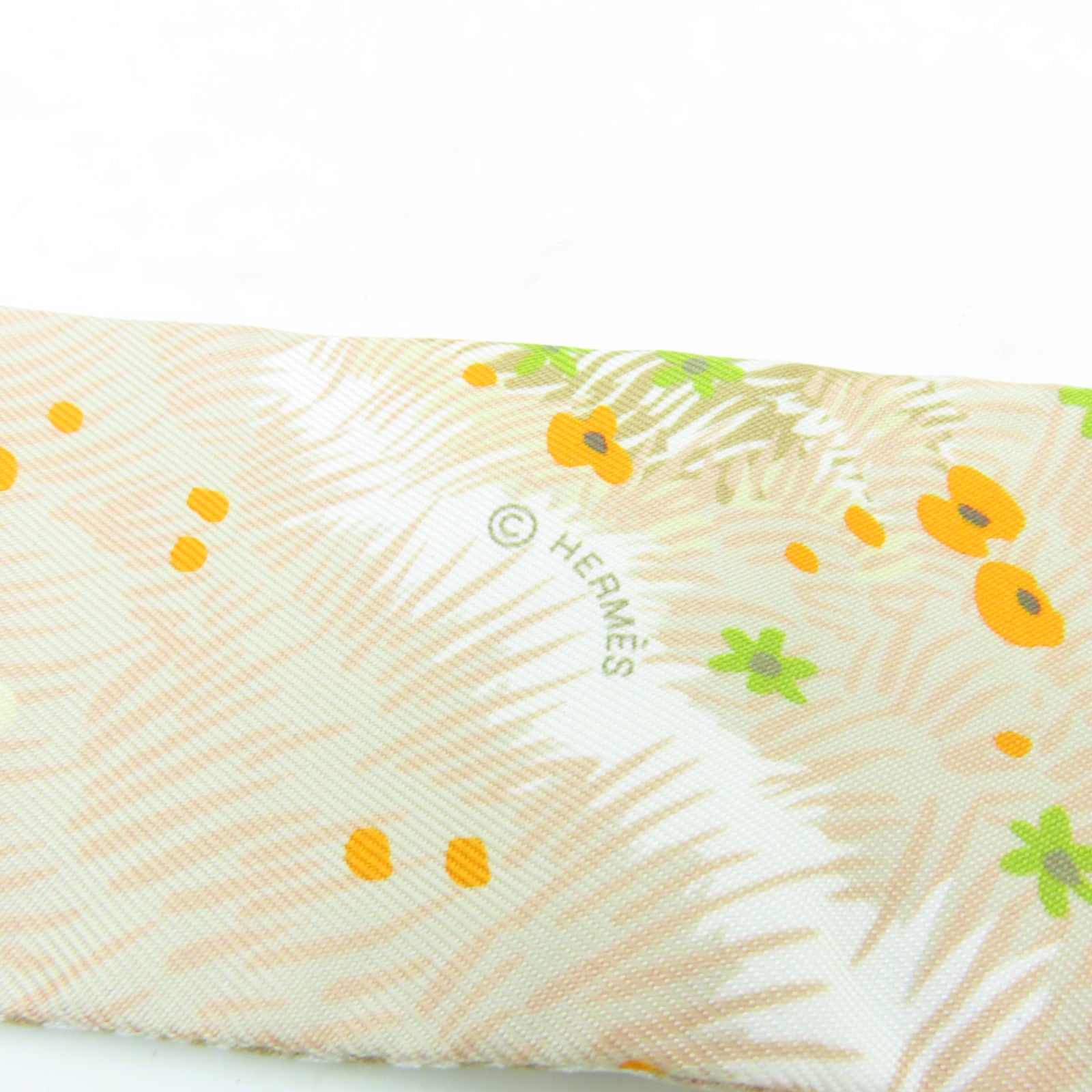 HERMES 絲質Twilly絲巾米色/橙色