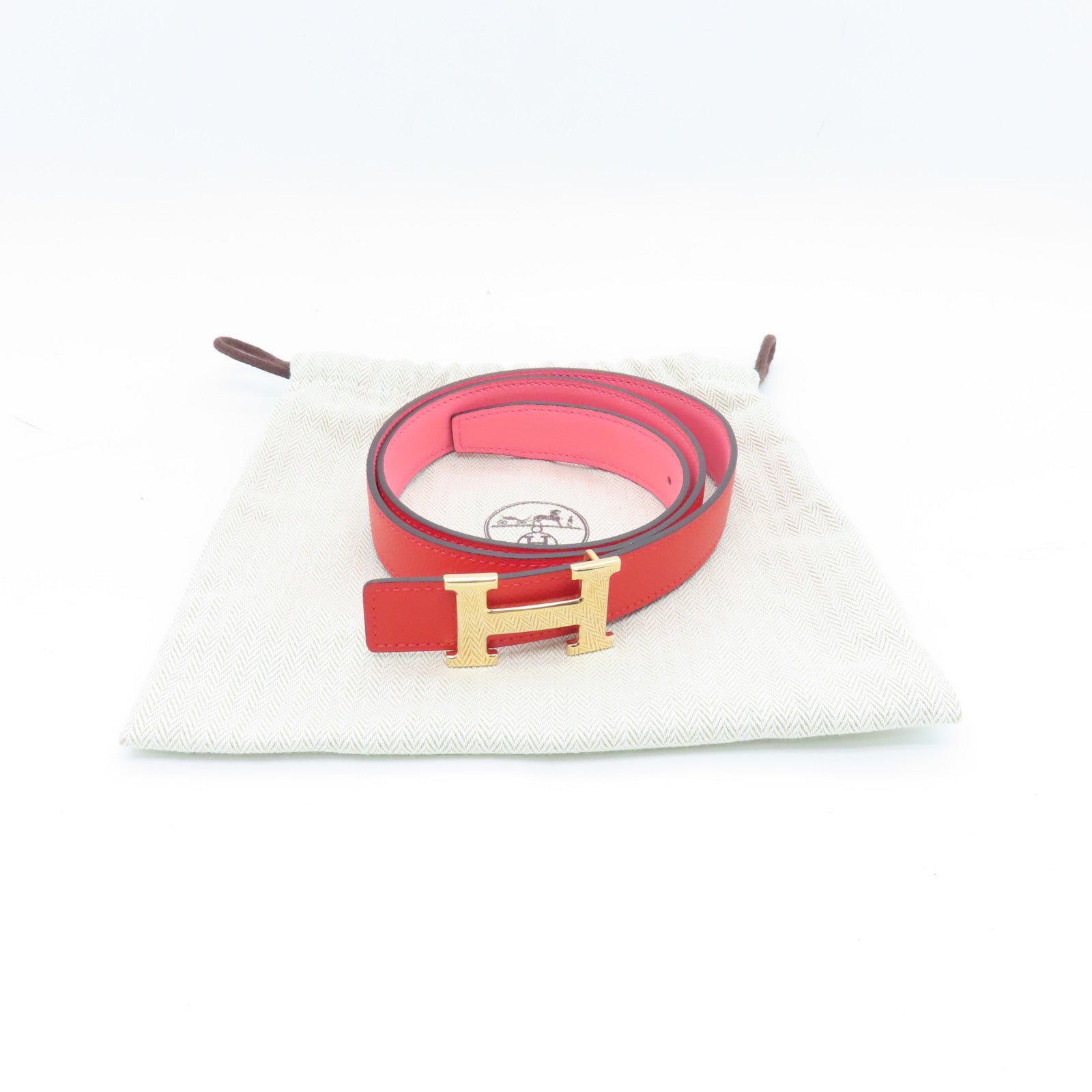 HERMES Veau Epsom Leather Belt 80cm Gold Buckle Belt Heart Red/Candy Pink