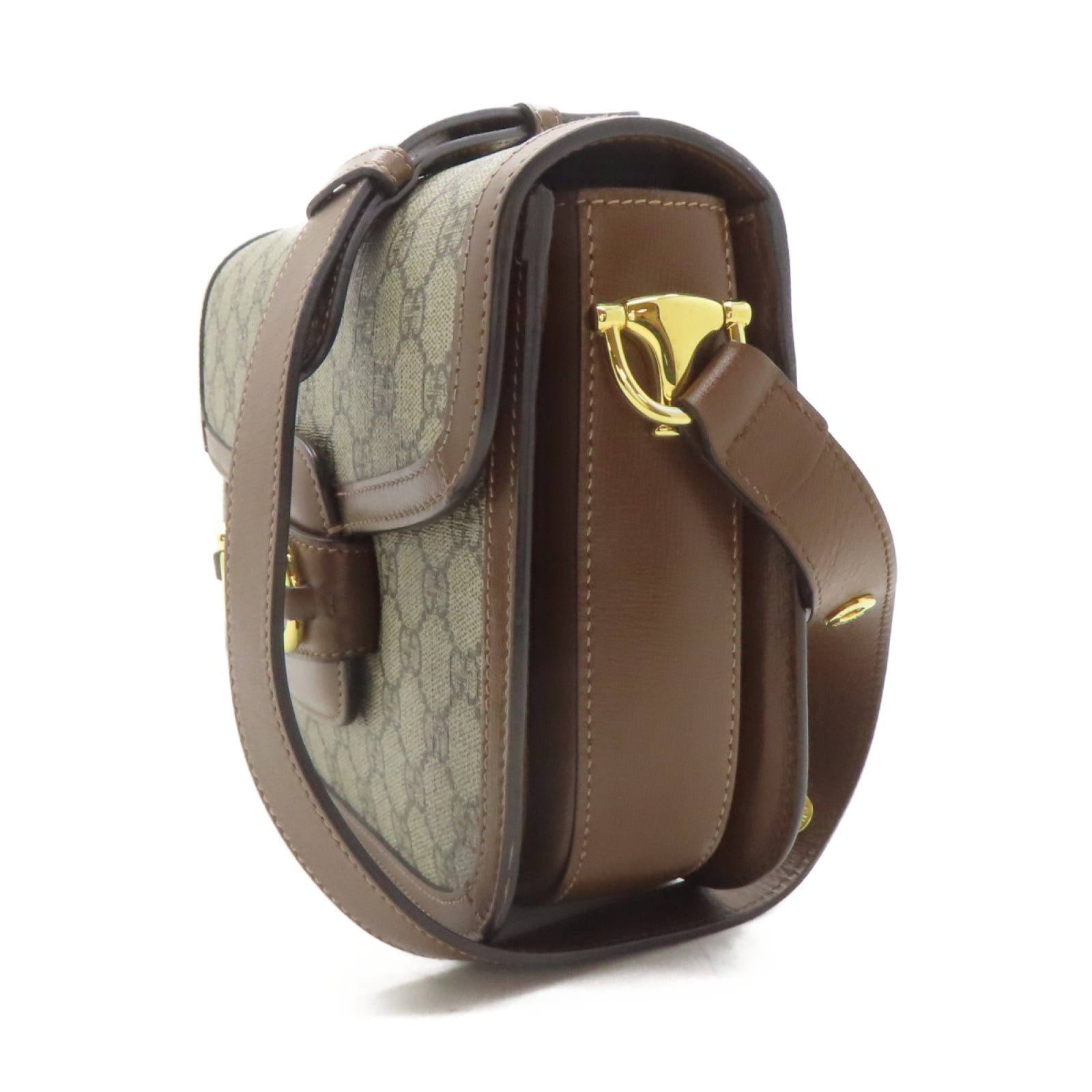 GUCCI 塗層帆布Horsebit 1955金扣肩背袋啡色
