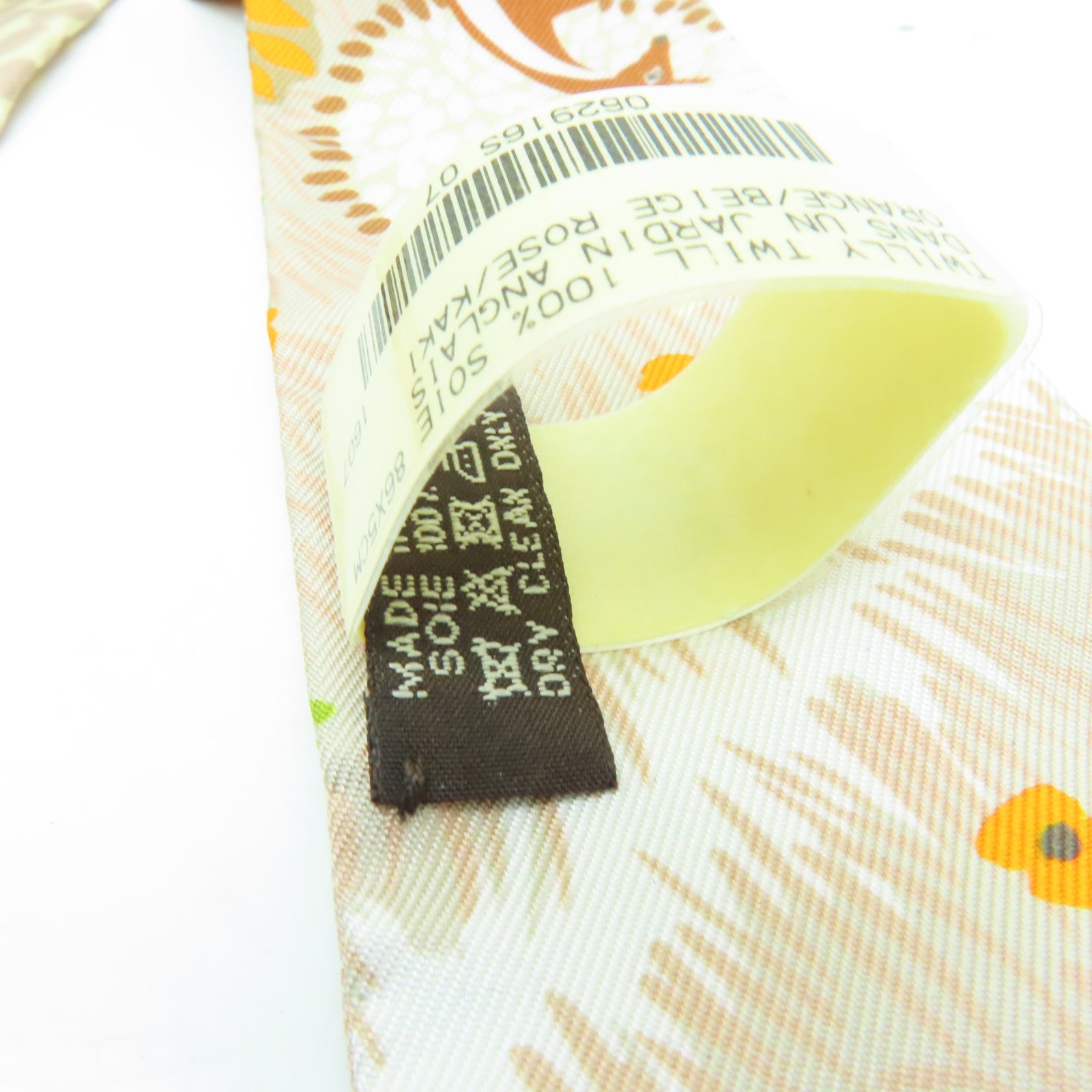 HERMES 絲質Twilly絲巾米色/橙色