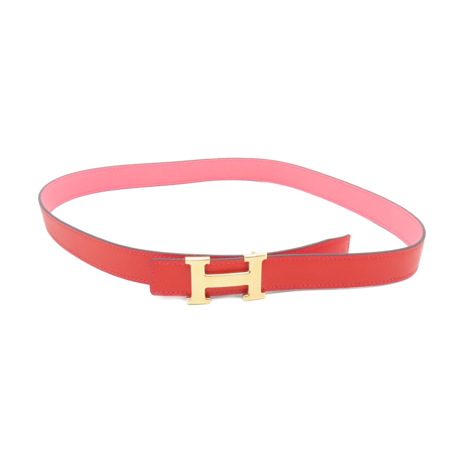 HERMES Veau Epsom Leather Belt 80cm Gold Buckle Belt Heart Red/Candy Pink