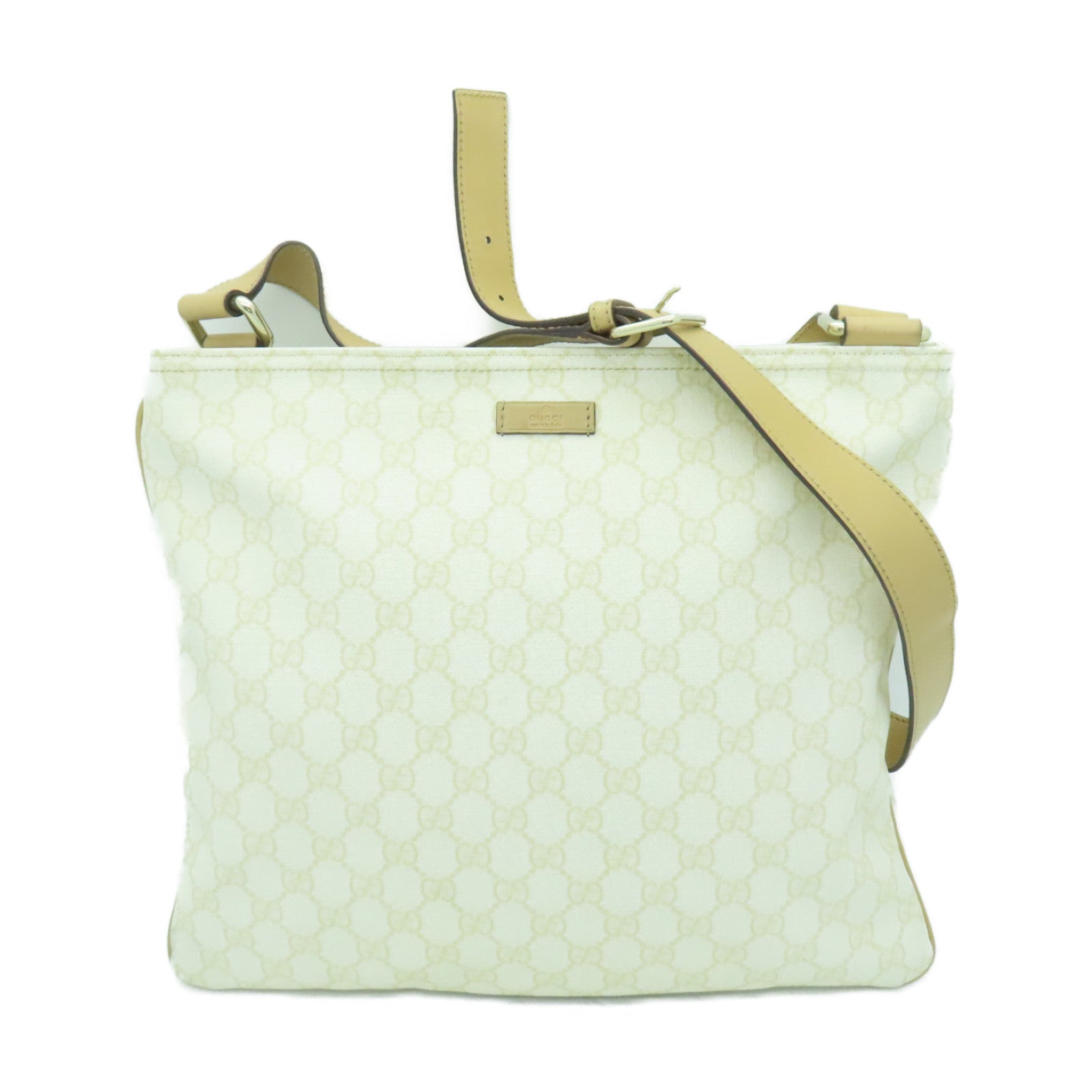 GUCCI 【激減優惠】塗層帆布Shoulder Bag金扣肩背袋米色/白色