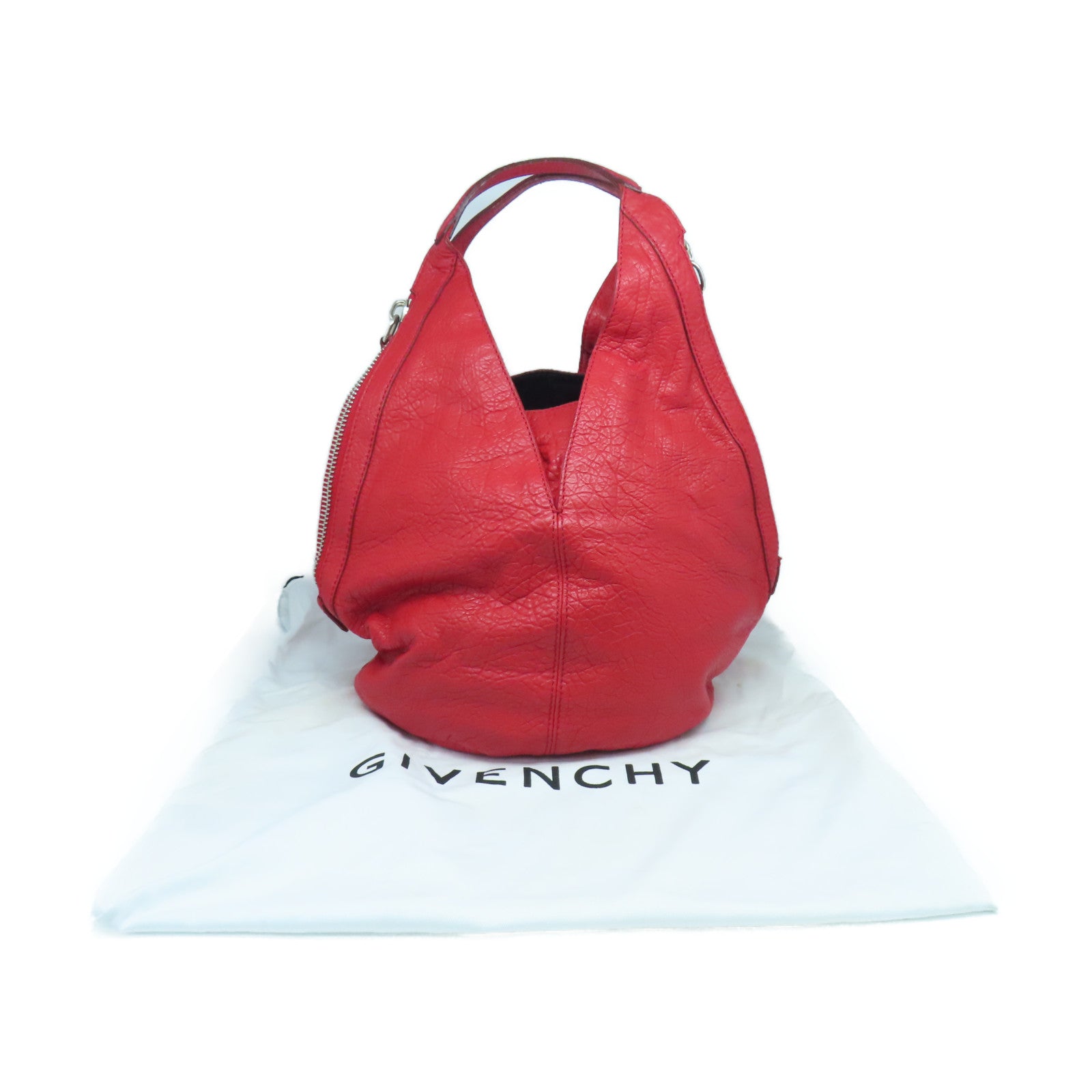 GIVENCHY Red leather Hand Bag with silver buckle