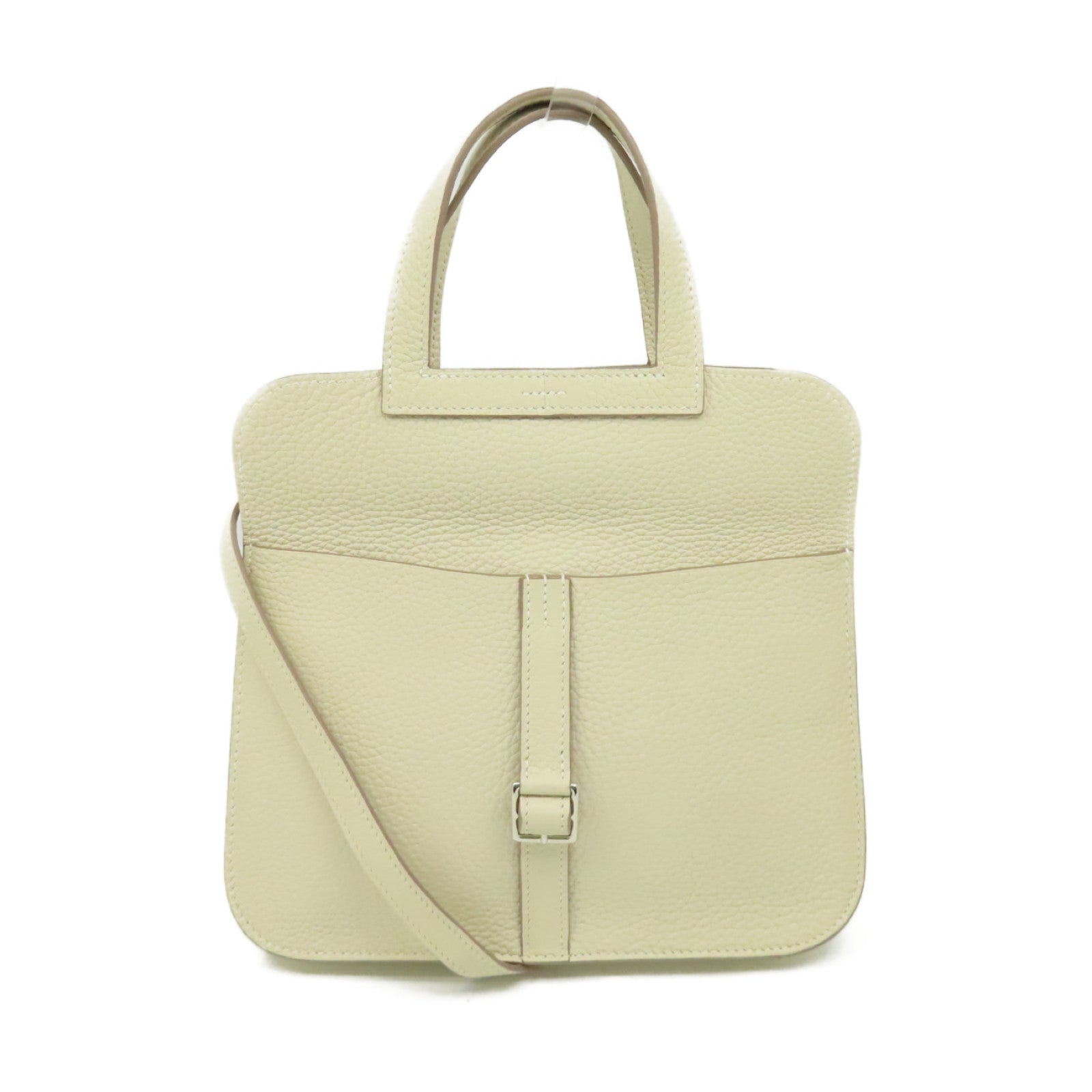 HERMES Clemence皮革Halzan 25 2Way Shoulder Bag銀扣手挽肩背兩用袋Craie奶昔白色