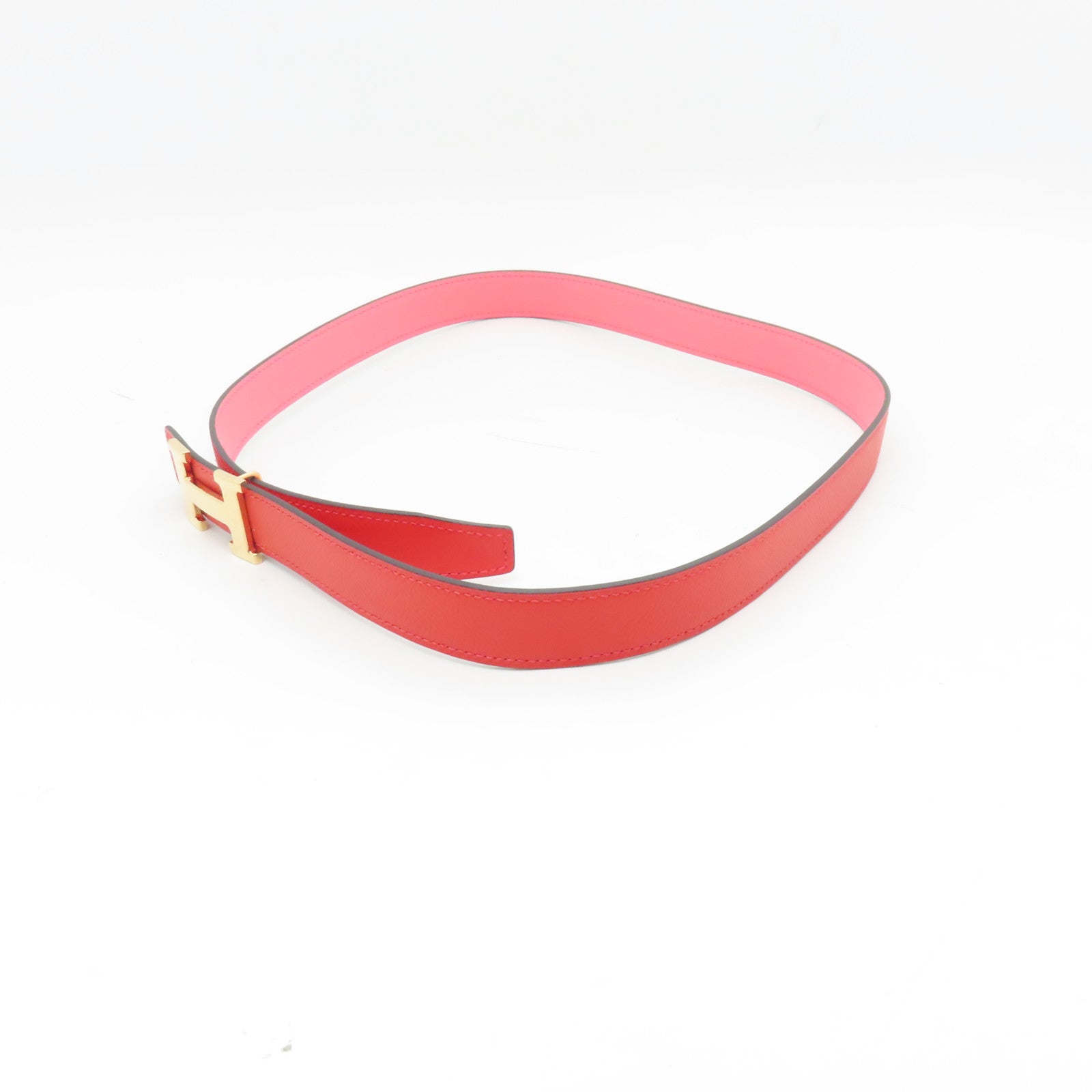 HERMES Veau Epsom Leather Belt 80cm Gold Buckle Belt Heart Red/Candy Pink