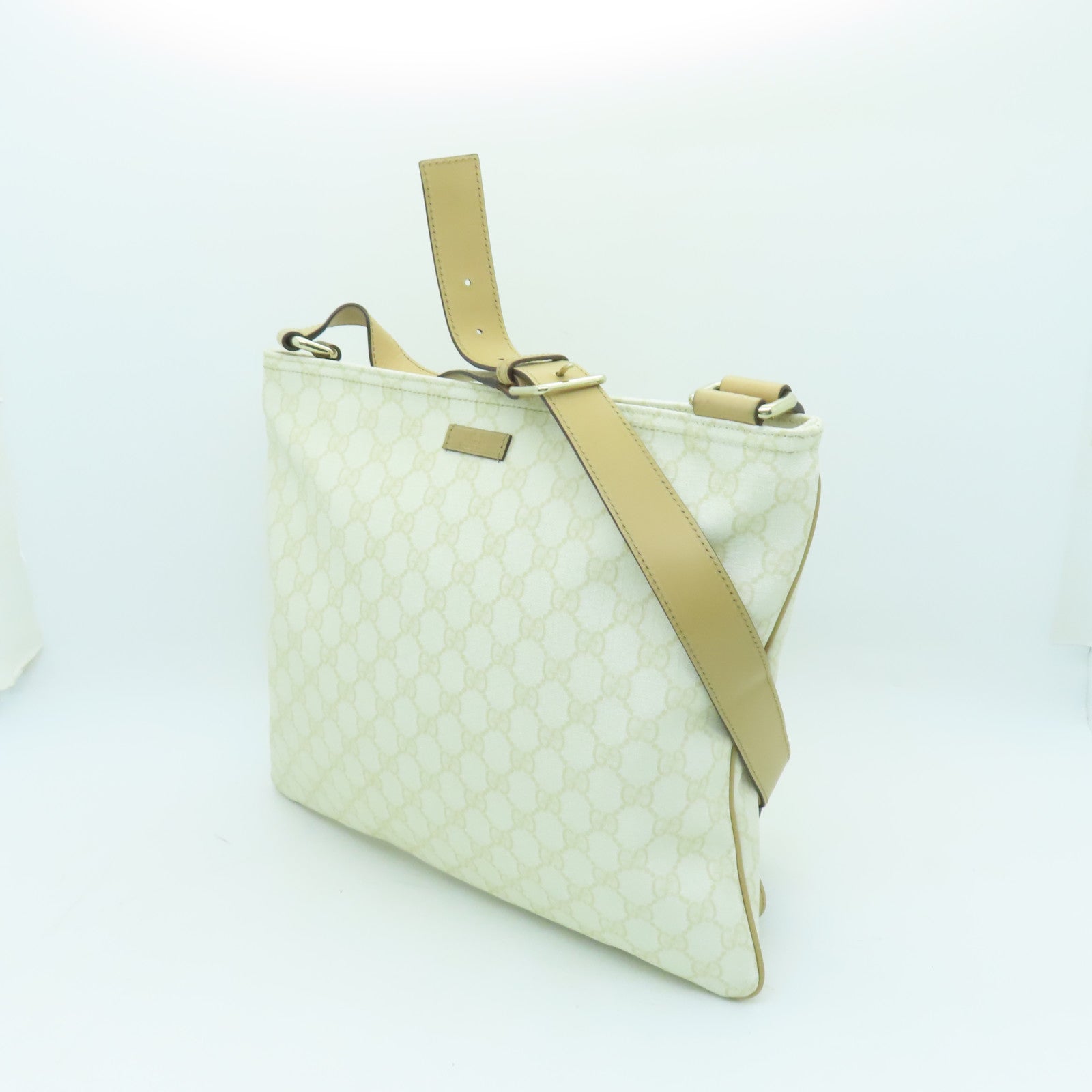 GUCCI 【激減優惠】塗層帆布Shoulder Bag金扣肩背袋米色/白色