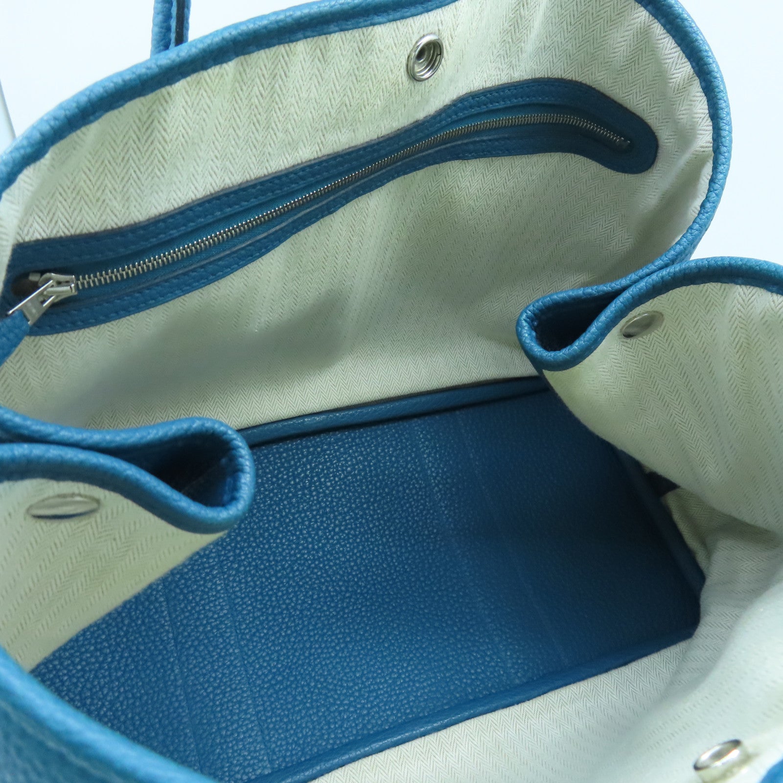 HERMES Negonda皮革Garden Party GM銀扣手挽袋Cobalt藍色