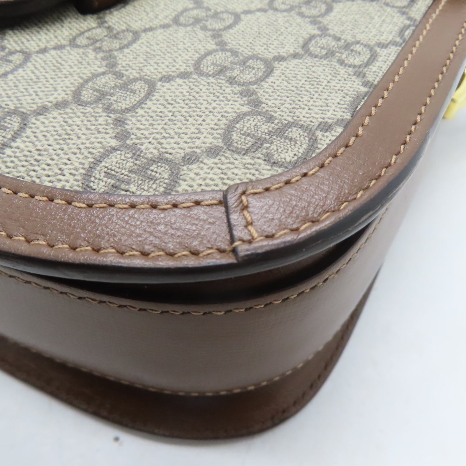 GUCCI 塗層帆布Horsebit 1955金扣肩背袋啡色