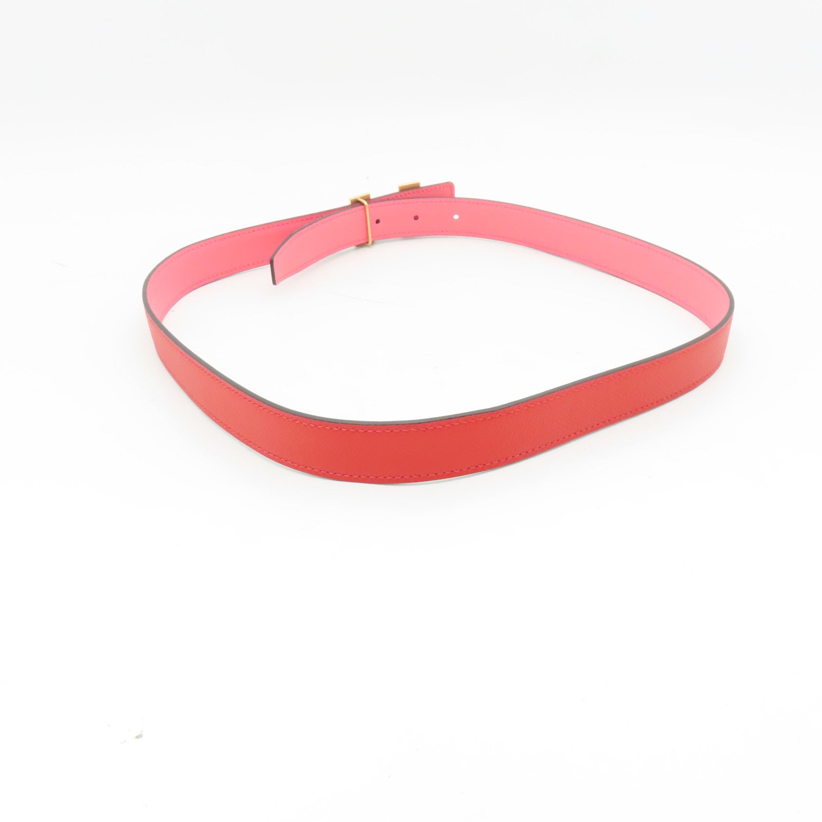 HERMES Veau Epsom Leather Belt 80cm Gold Buckle Belt Heart Red/Candy Pink