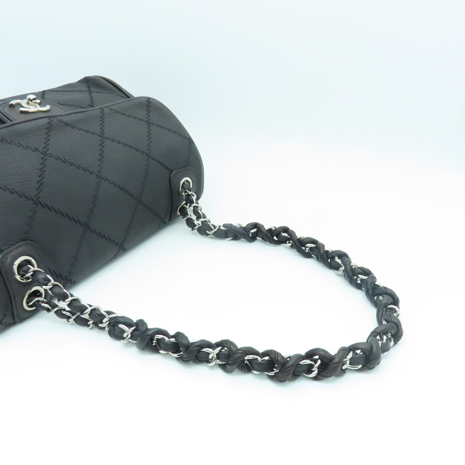 CHANEL 【激減優惠】菱格牛皮皮革Chain Shoulder Bag銀扣鏈帶肩背袋黑色