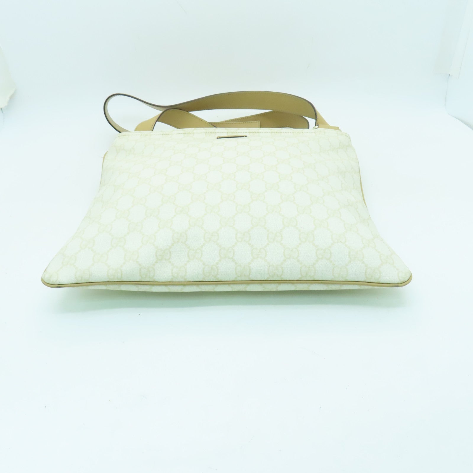 GUCCI 【激減優惠】塗層帆布Shoulder Bag金扣肩背袋米色/白色