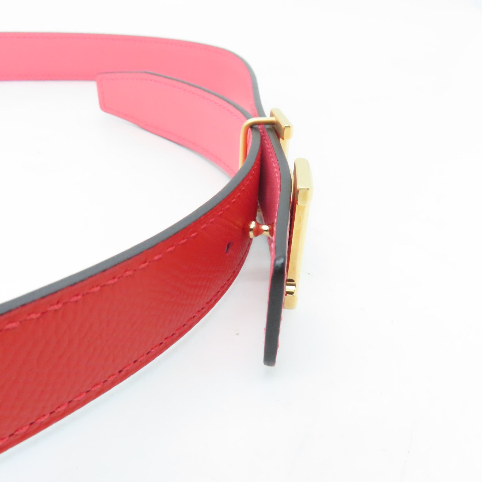 HERMES Veau Epsom Leather Belt 80cm Gold Buckle Belt Heart Red/Candy Pink